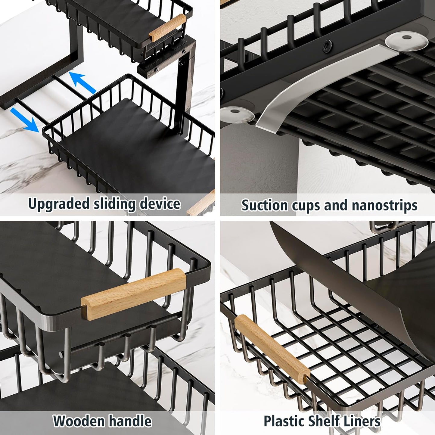 Under Sink Organizers, 2 Tier Pull Out Under Cabinet Organizer，Height Adjustable Pull Out Cabinet Drawers, Metal Sliding Drawer for Kitchen Bathroom Pantry Cabinet Closet Organization Rack，1 Pack