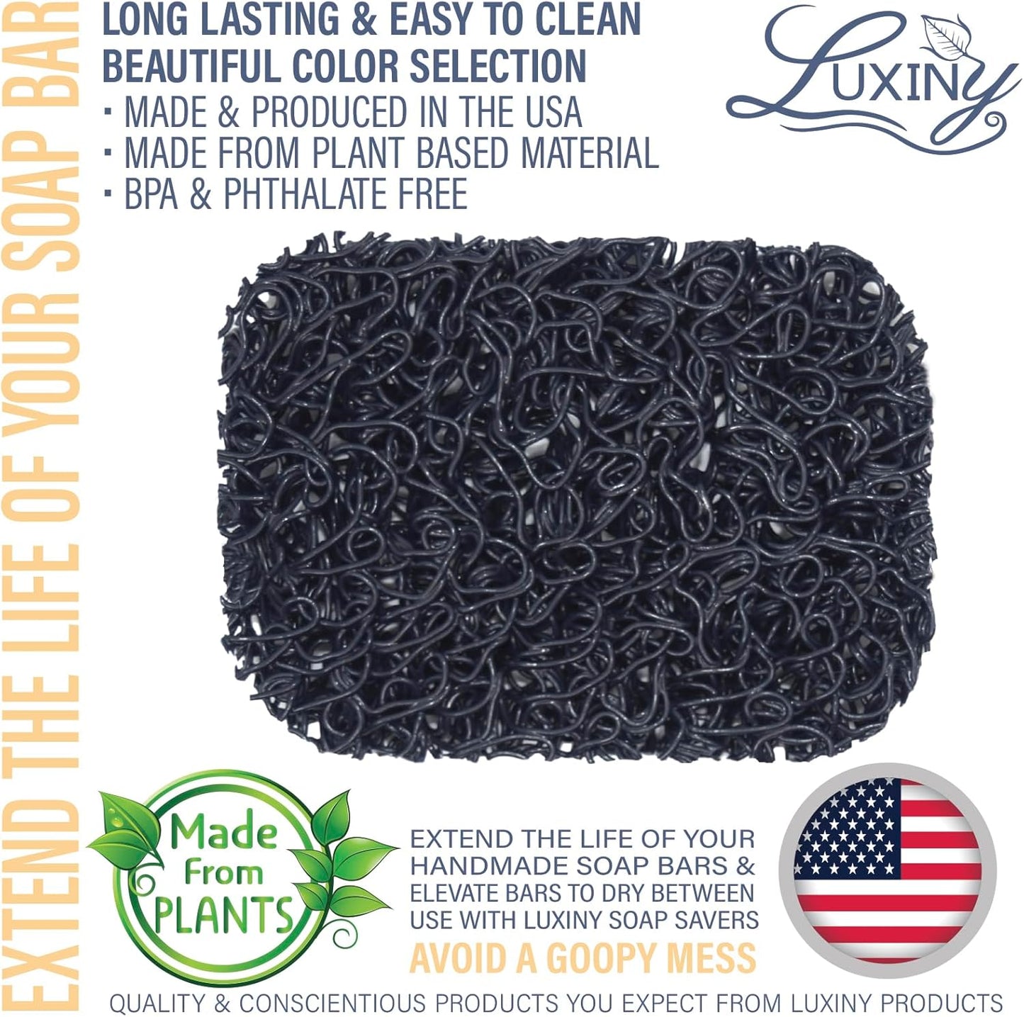 Soap Saver for bar soap, American Made by Luxiny, Lifts Soap in Soap Dishes & Shower Soap Holders -Handmade Soap Lasts Longer -Made from Plant Materials (Navy Blue)