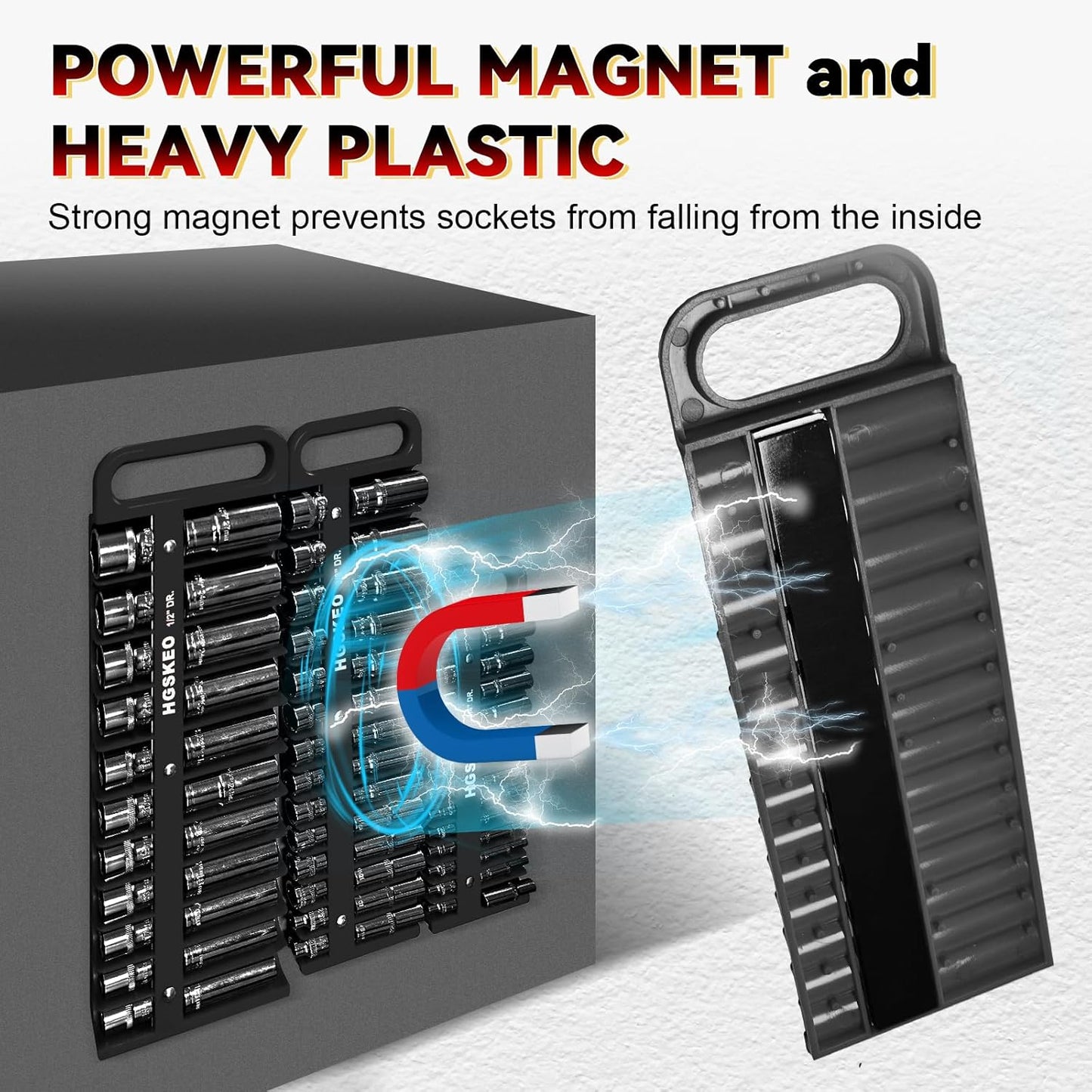 Magnetic Socket Holder Set with Handle, Portable Socket Organizer, Heavy Duty Socket Racks (Black, 1/4" Drive)
