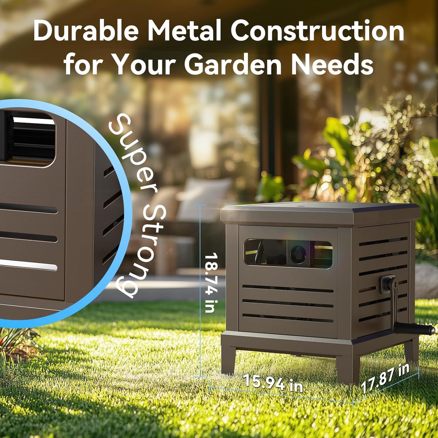Hose Reel, Heavy Duty Metal Deck Box Hideaway Holds 125 ft x 5/8" Hose, Garden Hose Reel with Never-Leak System, Manual Crank Handle, Hose Guide, Ideal for Yards, Patios, and Garden Sheds
