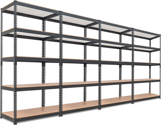 HOMEDANT 5-Tier Laminated Boltless Heavy Duty Metal Shelving Unit Adjustable Garage Storage Utility Rack Shelves Organization Multipurpose Shelf Warehouse Industrial (4, (M) 35.9" W, Black)