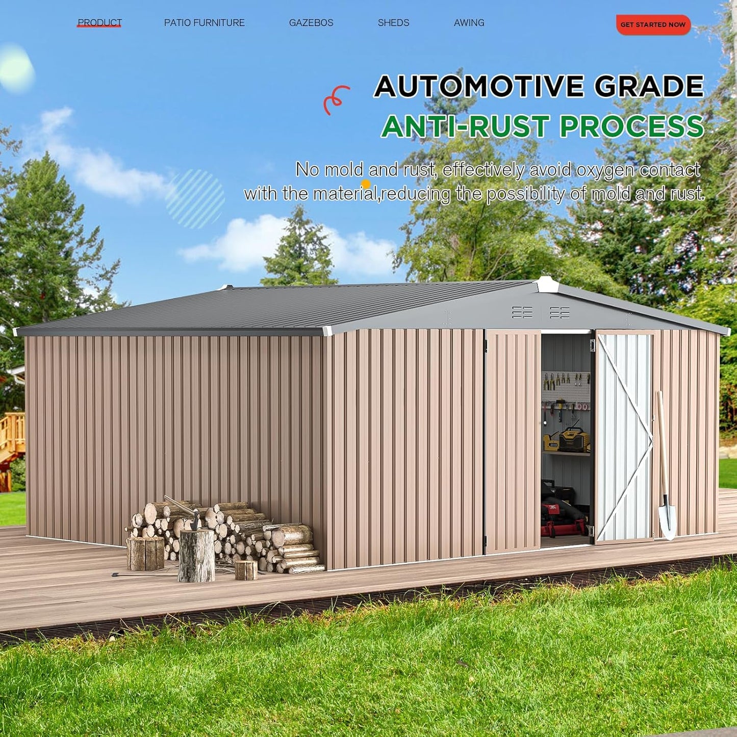 AECOJOY 12' x 14' Shed Outdoor Metal Storage, Large Storage Sheds & Outdoor Storage Clearance 14' x 12', Large Steel Yard Shed, Tool Storage for Garden, Backyard, Patio, Outside use in Grey