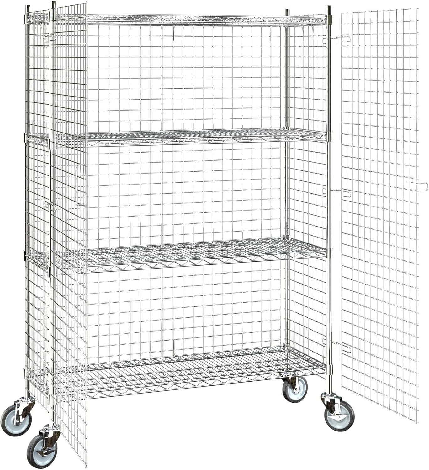 18"x48"x70" Metal Wire Chrome Security Heavy Duty Commercial NSF Certified Storage Unit | Mobile Wire Security Cage Kit