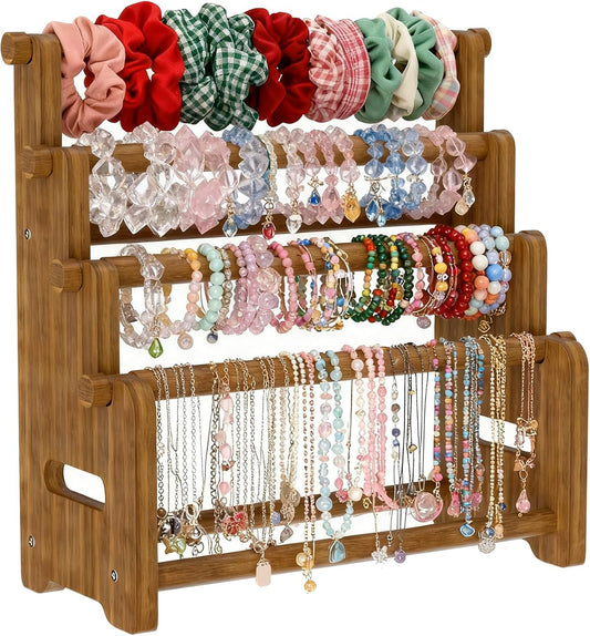 NEEKFOX Wooden Bracelet Holder, 4 Tier Jewelry Bracelet Display Stand, Bracelet Organizer Storage for Bracelets Bangles Scrunchies, Jewelry Organizer Display for Home, Vendors, Craft Shows and Store