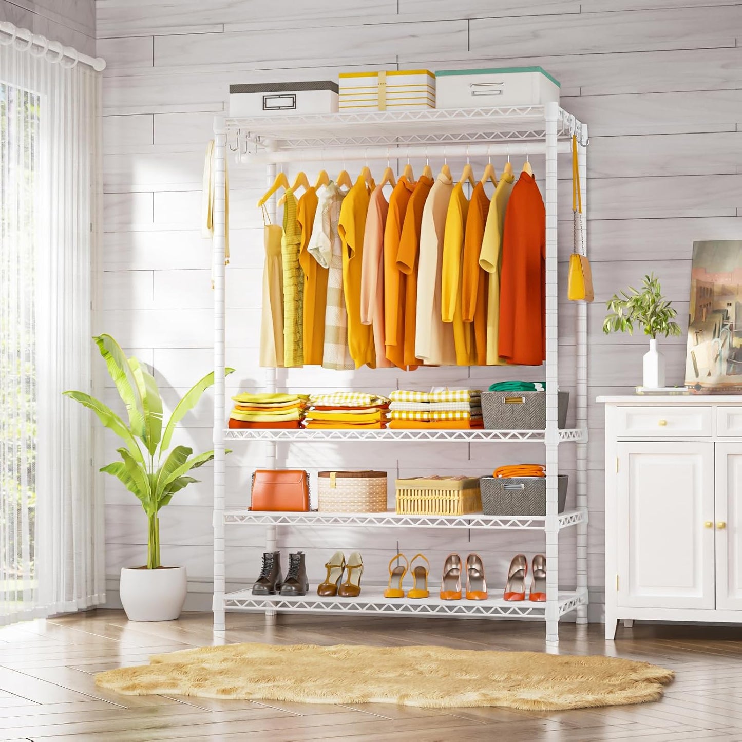 Ulif H4 Plus Garment Rack, 4-Tier Portable Clothes and Clothing Rack for Bedroom and Cloakroom, Closet Storage and Organizer Wardrobe System, 45" W x 14" D x 76.4" H, Load 522lbs, White