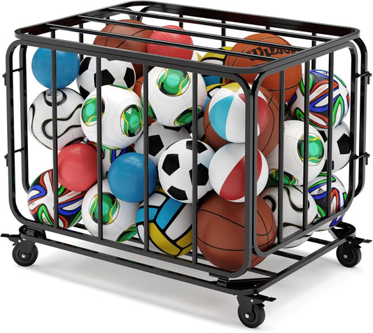 Houseables Ball Cart, Ball Storage, Basketball Cart, Basketball Storage Bin, Sports Equipment Organizer, Holder Cage with Wheels, Volleyball, Gym, Recess, Soccer, Playground, PE, Large Metal Basket