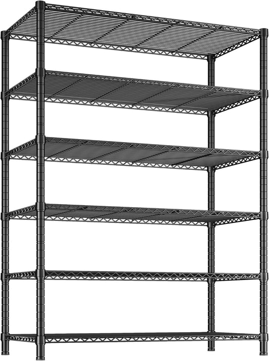REIBII 6 Tier Wire Shelving,1800LBS Storage Shelves Metal Shelves for Storage Rack,75''H Adjustable Garage Shelving Heavy Duty Shelving Units Pantry Shelf Kitchen,75''HX35.5''WX18''D