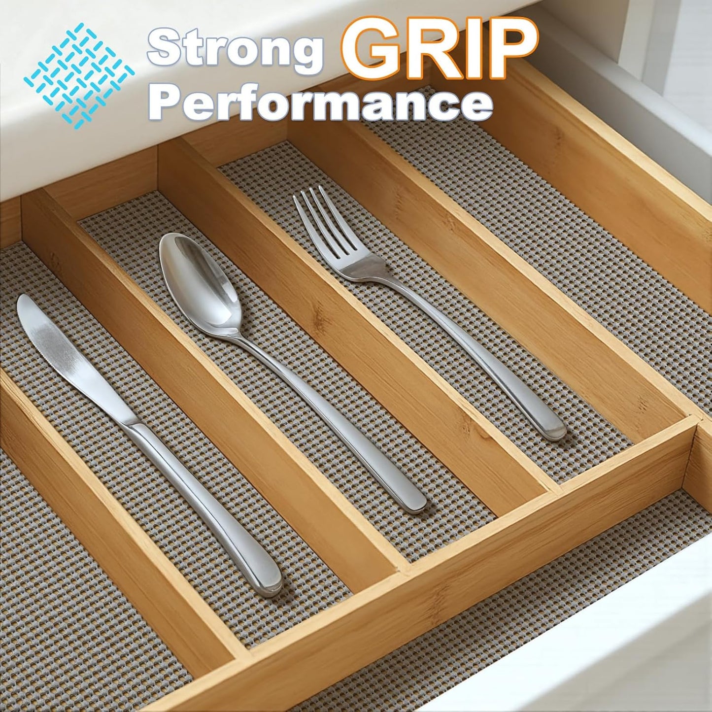 Songrey Non-Adhesive Drawer and Shelf Liner, Non Slip Cabinet Liners, Protect Kitchen Cupboard, Bathroom Drawers, Breathable, Thick Strong Grip mat (12IN x 10FT, Light Gray)