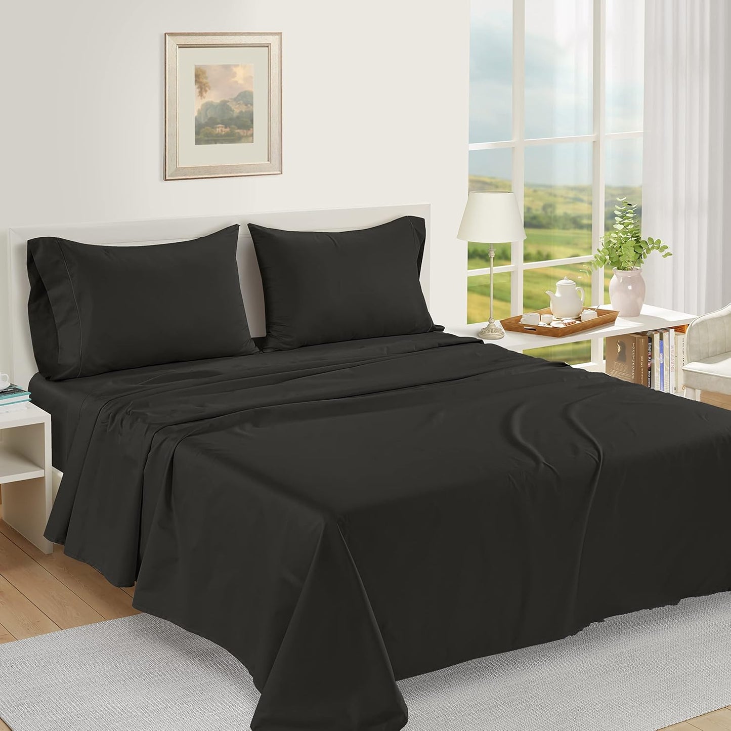 LANE LINEN Pillow Case Covers King, Set of 2, 100% Egyptian Cotton Sateen, Soft Cool & Smooth Pillow Cases - Black