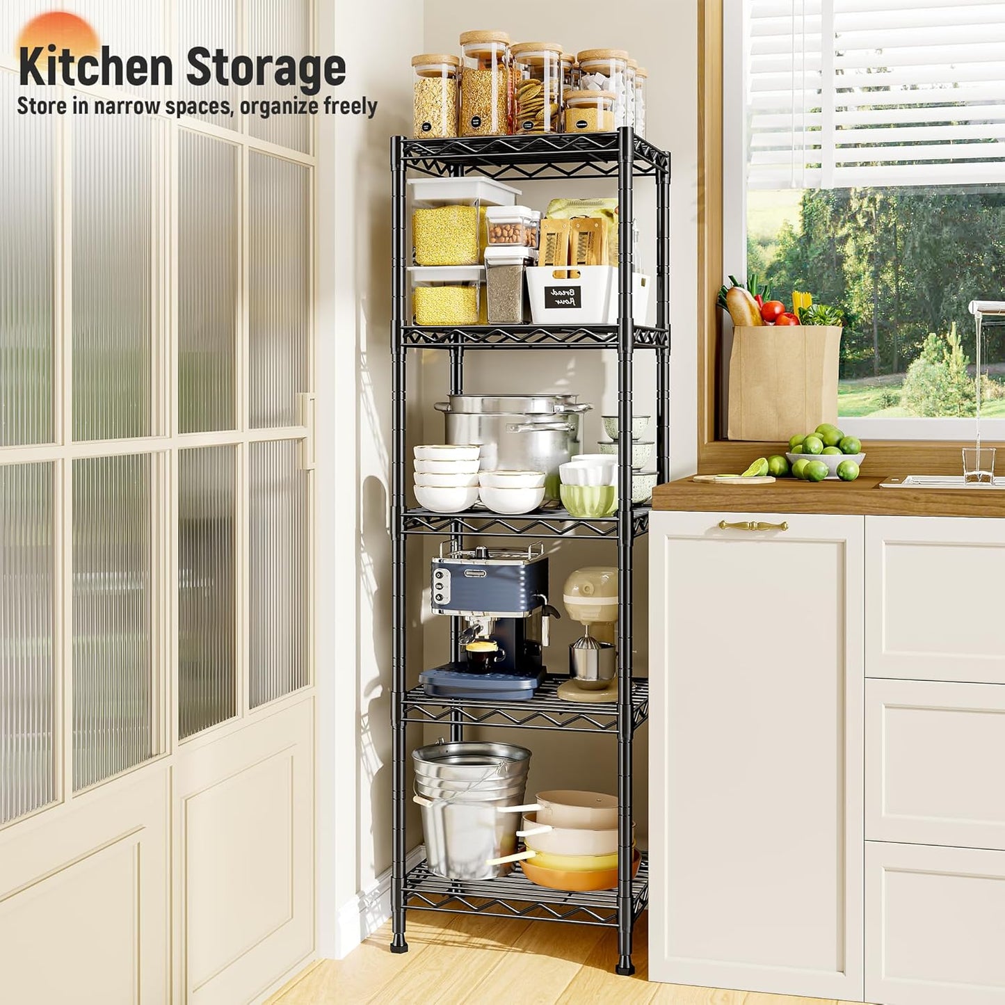 5 Tier Metal Shelving Unit Wire Shelving,Storage Rack for Small Space:Adjustable Storage Shelves Standing Bathroom Shelf and Narrow Shelf for Laundry Dorm Kitchen Pantry Closet 15.8"w*11.8"D*53"H