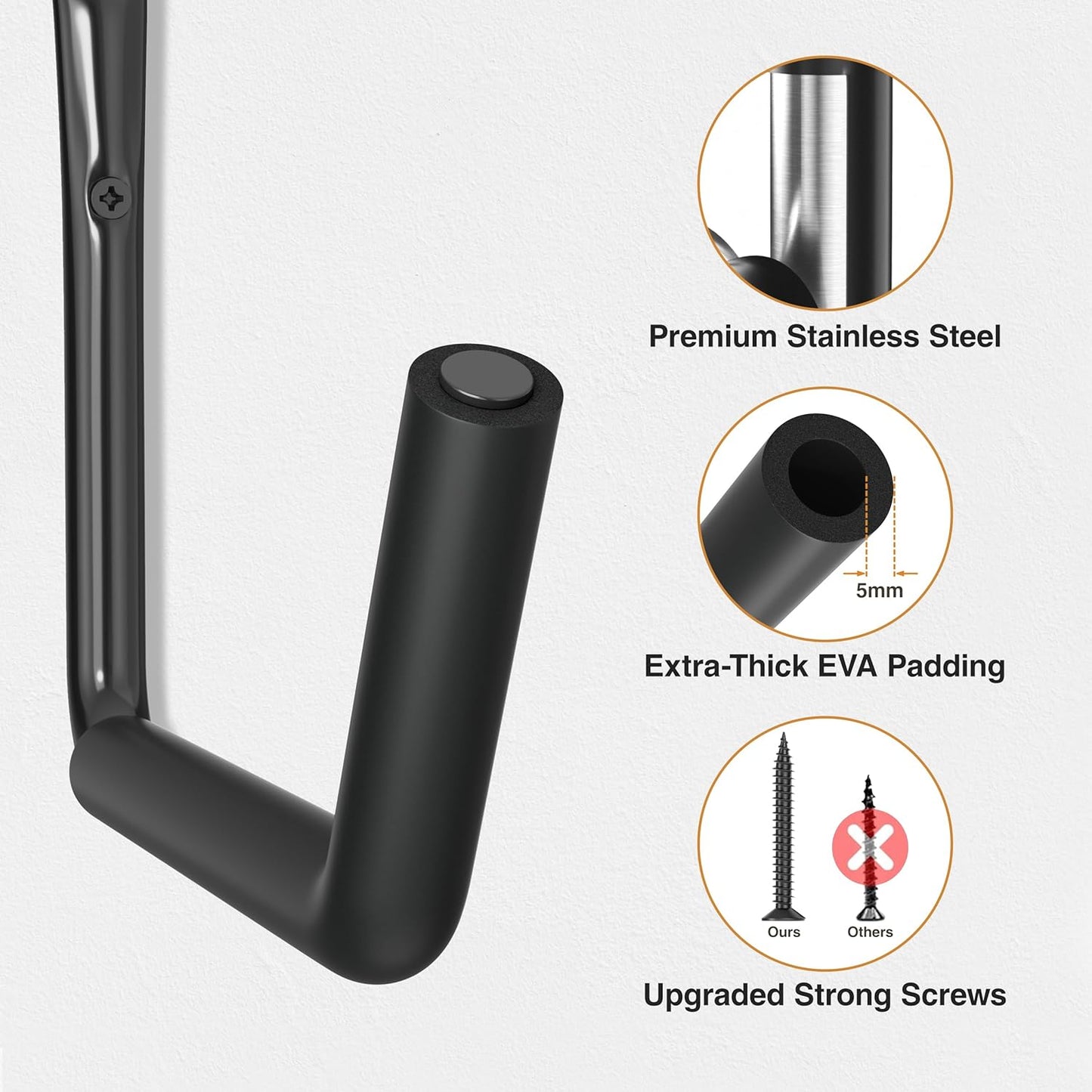 niffgaff Heavy Duty Garage Storage Hooks - 120 LB Capacity Wall Mounted Rack for Kayaks, Ladders, and Bikes