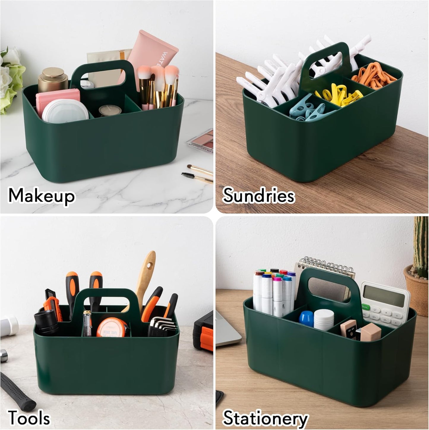 Tiawudi Multipurpose Caddy Organizer, Plastic Caddy with Handle, Stackable Desk Organizer for Stationery, Marker and Pencil, Office Supplies Organizer, Dorm Caddy