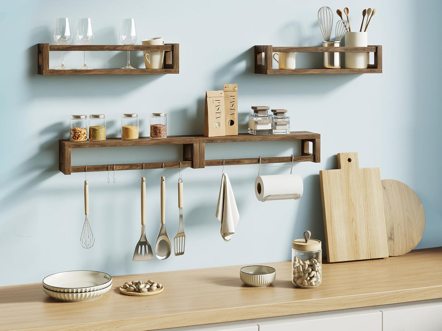 Upgraded Thick Floating Shelves - Multi-Use Wall-Mounted Bookshelves for Kids and Nursery, Ideal for Books, Toys, Spice Rack, Decor - Drak Walnut Brown