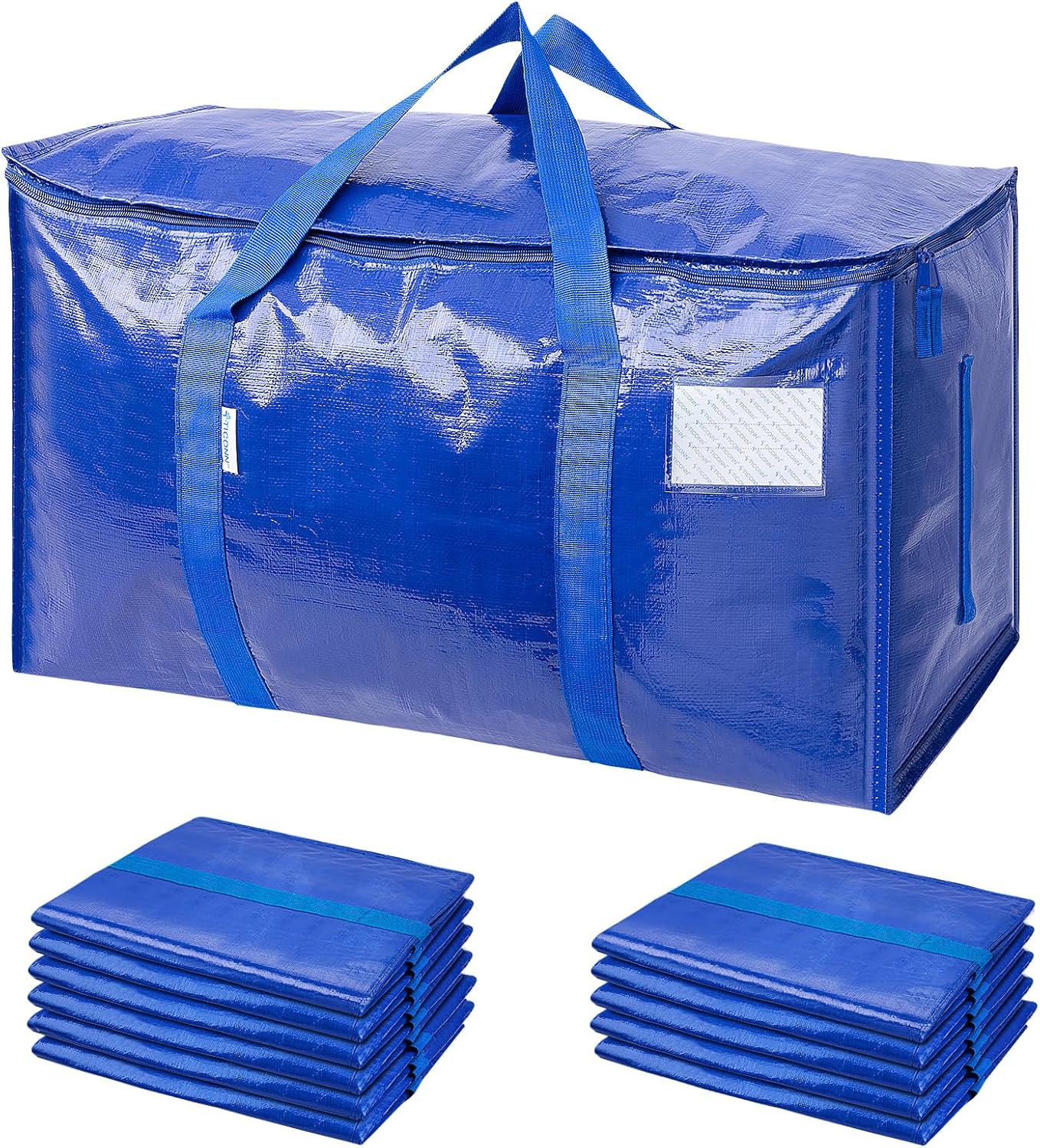 TICONN 12 Pack Extra Large Moving Bags with Zippers & Carrying Handles, Heavy-Duty Storage Tote Moving Boxes for Space Saving