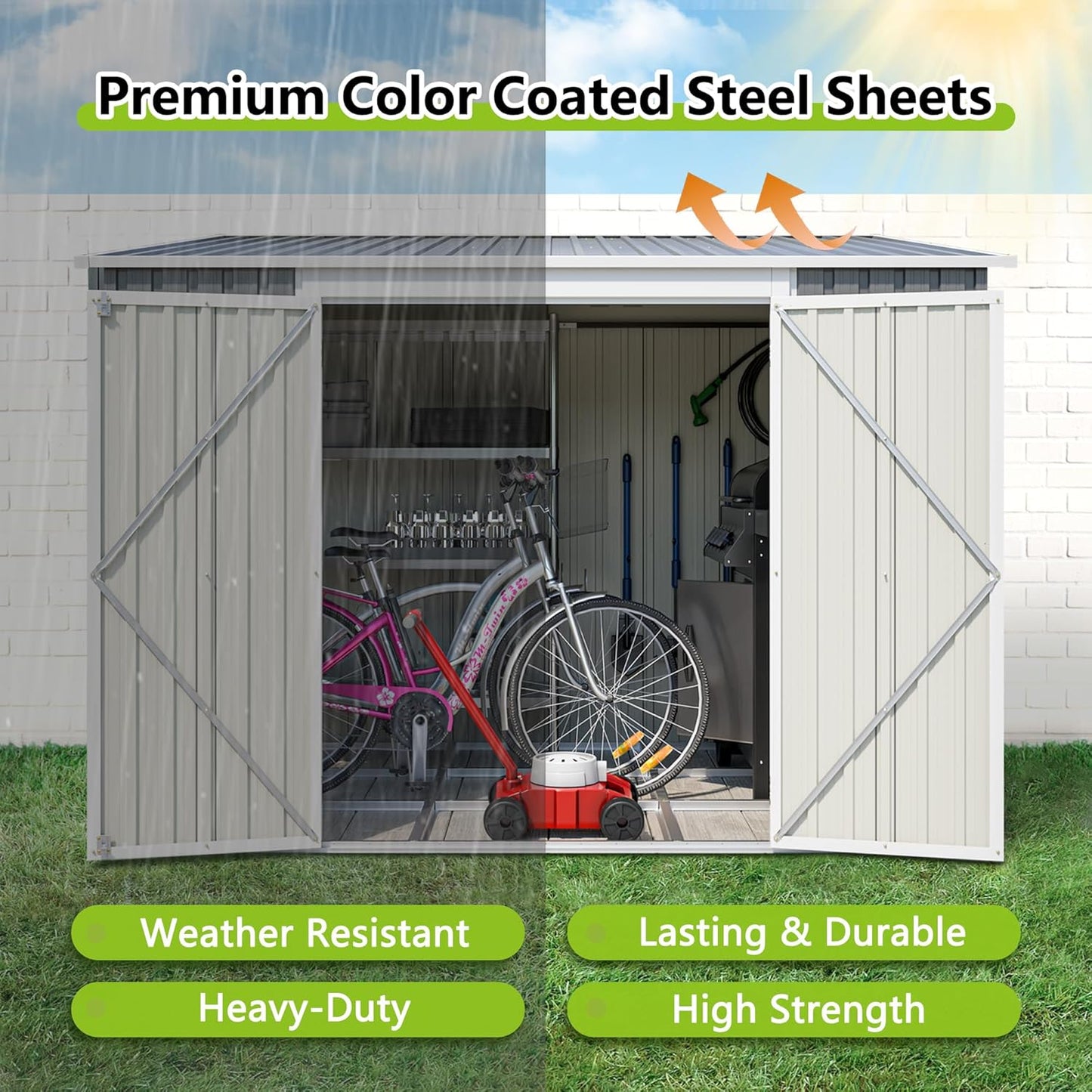 6x8FT Lean to Sheds Metal Outdoor Storage Shed with Floor Frame,Large Tool&Lawn Mower Shed with Two Lockable Doors for Garden Backyard Patio Storage,Outside Waterproof Storage Shed