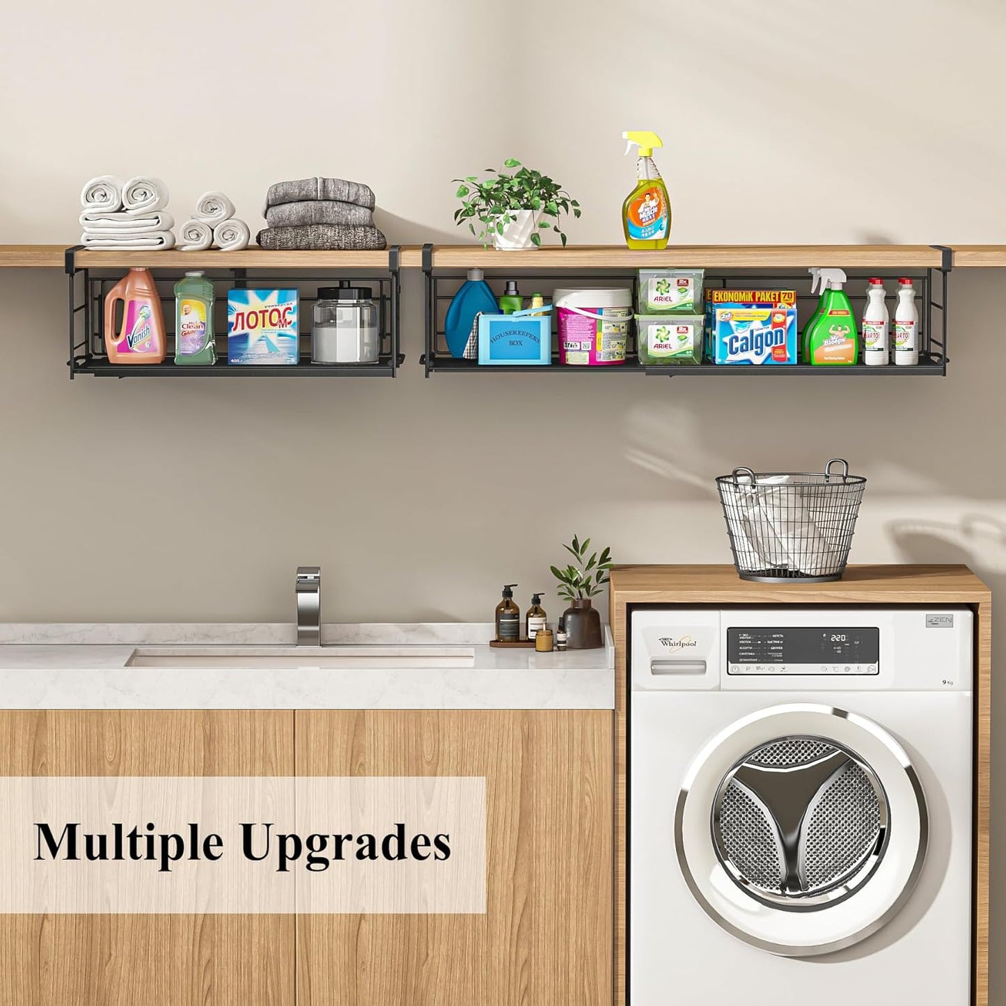 Expandable Under Cabinet Shelf, Extendable Under Shelf Storage with Removable Wire-Like Back for Pantry Cabinet, Laundry Room, Shoe Rack. (Black, 1 Pack, Interior: 5" H x 10" D)