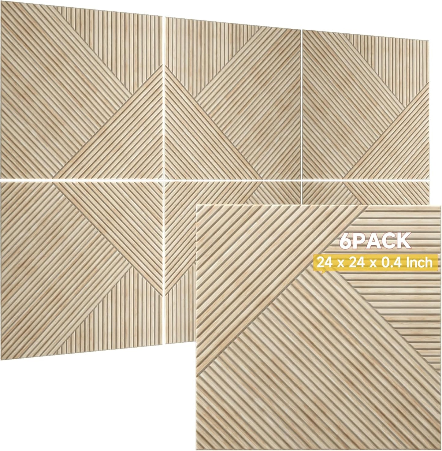 TO-TH Acoustic Panels for Wall and Ceiling - 6 Pack 2'x2'x0.4,Self-Adhesive 3D UV Printing Decorative Wall Panels with Wood Look,Rustic Oak