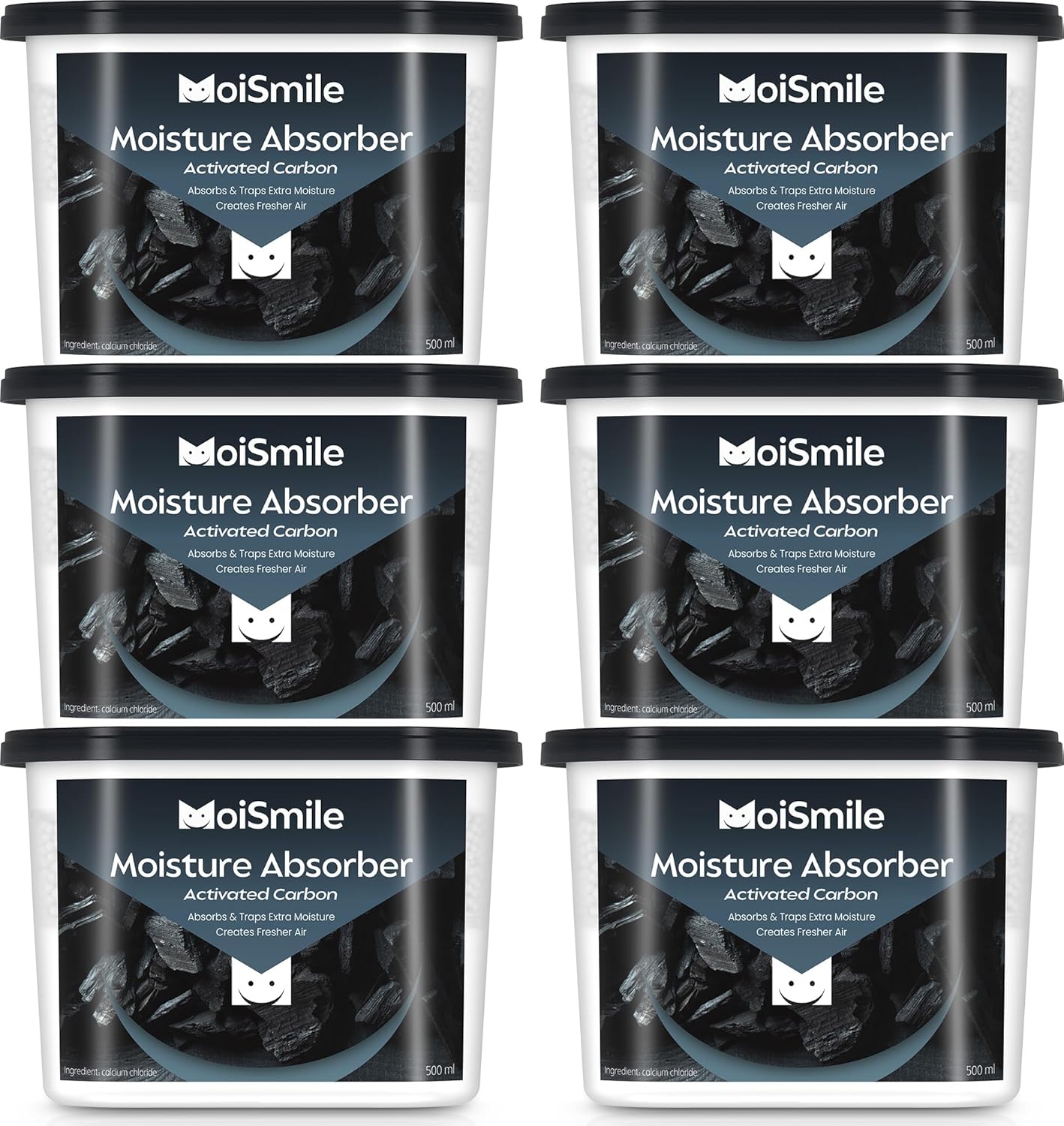 Moisture Absorbers 6 Pack, Activated Carbonfor Closet Dehumidifier Moisture Absorbers, 10.5 oz Refillable Humidity Absorber Boxes for Closet, Car ＆ Basement