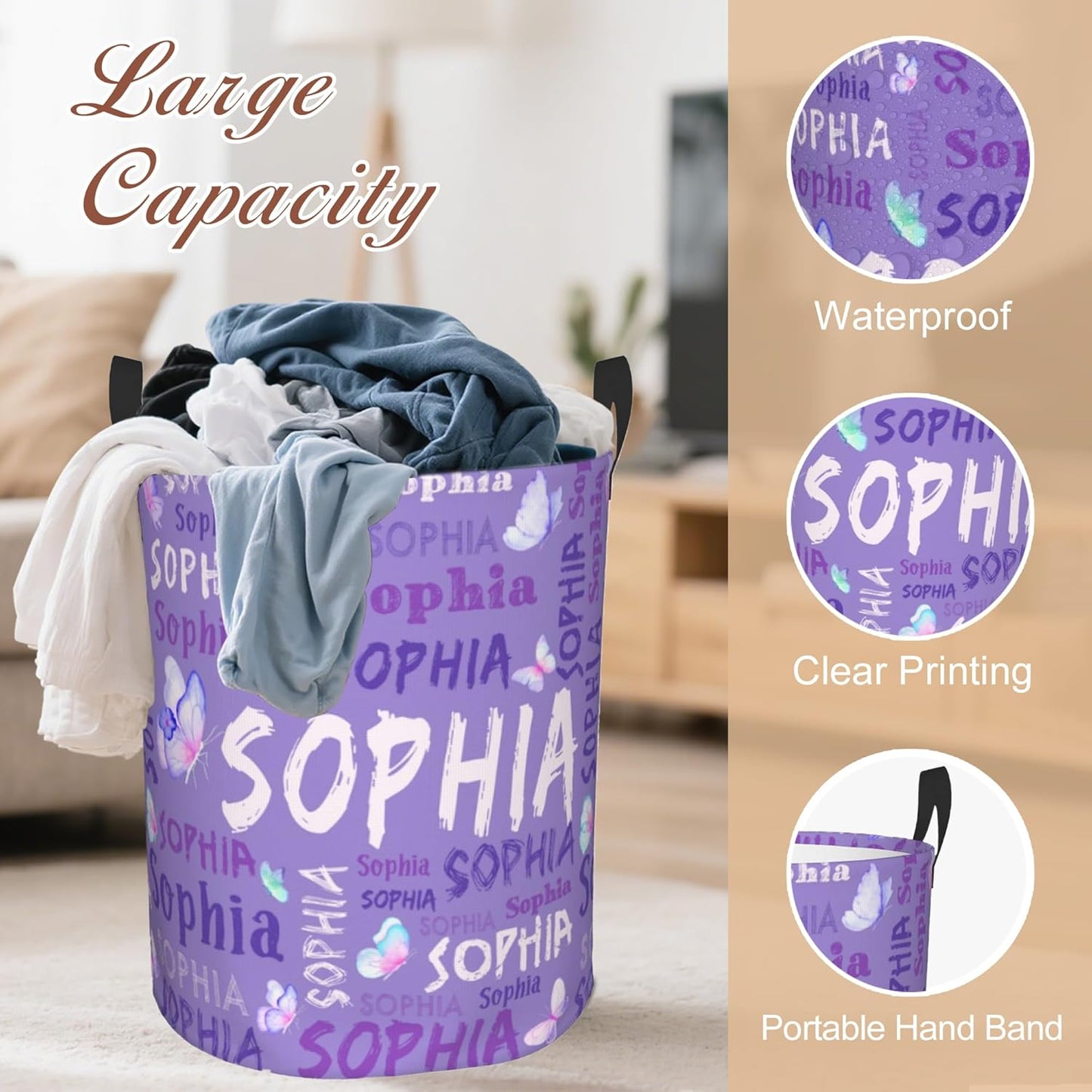 Custom Name Laundry Hamper, Personalized Laundry Basket with Name for Boys Girls Kids Men Women, Customized Name Dirty Clothes Basket Gifts for Clothes Toy Bathroom Bedroom Laundry Room Dorm