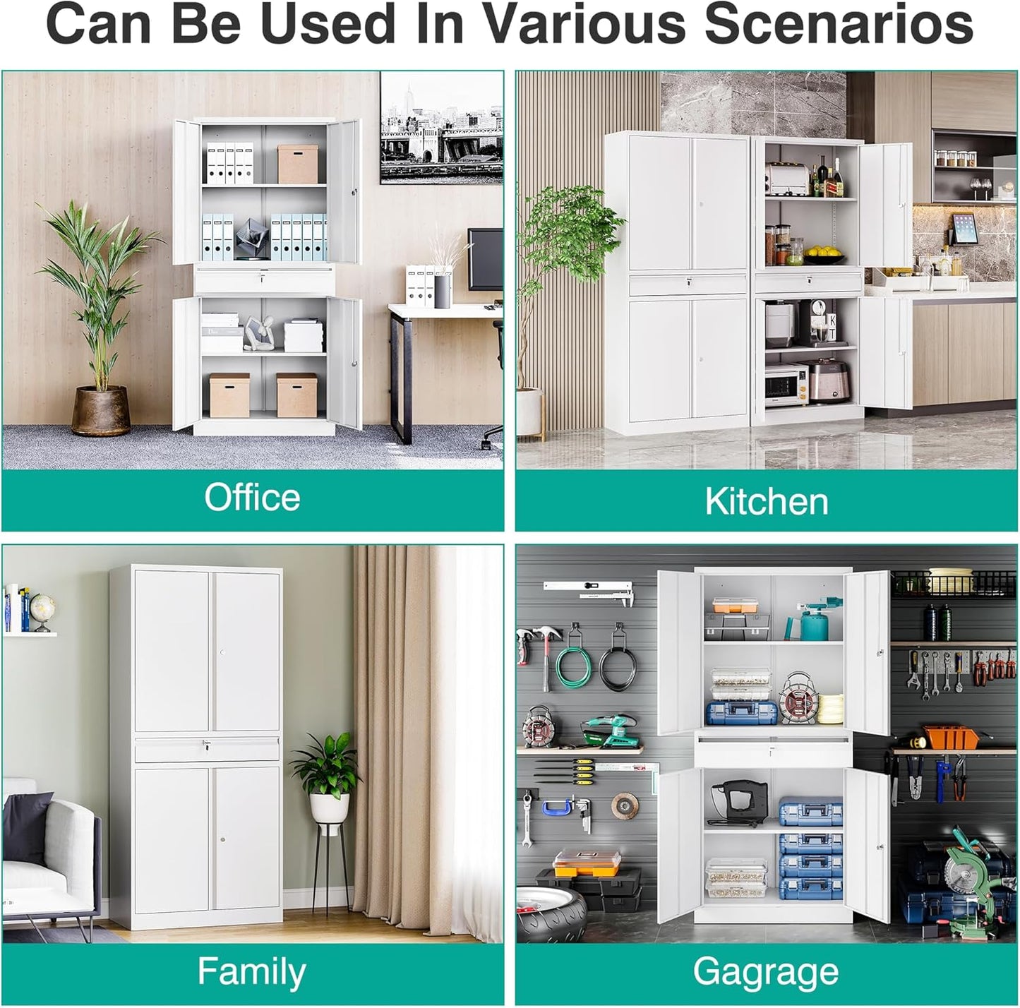 SISESOL White Metal Storage Cabinet with Drawer and Locks,Garage Storage Cabinet with Locking Doors and Adjustable Shelves,71" Tall Large Metal Cabinets with Magnetic Door for Home,Office,Garage