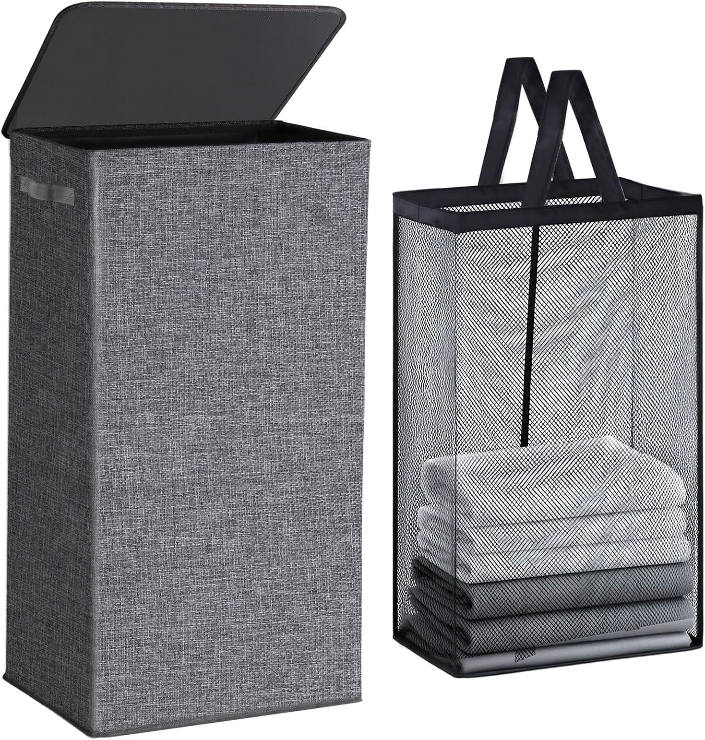 Collapsible Laundry Hamper with Lid 100L, Large Laundry Basket with Removable Mesh Bag for Bedroom, Bathroom,Closet, Dorm(Grey)