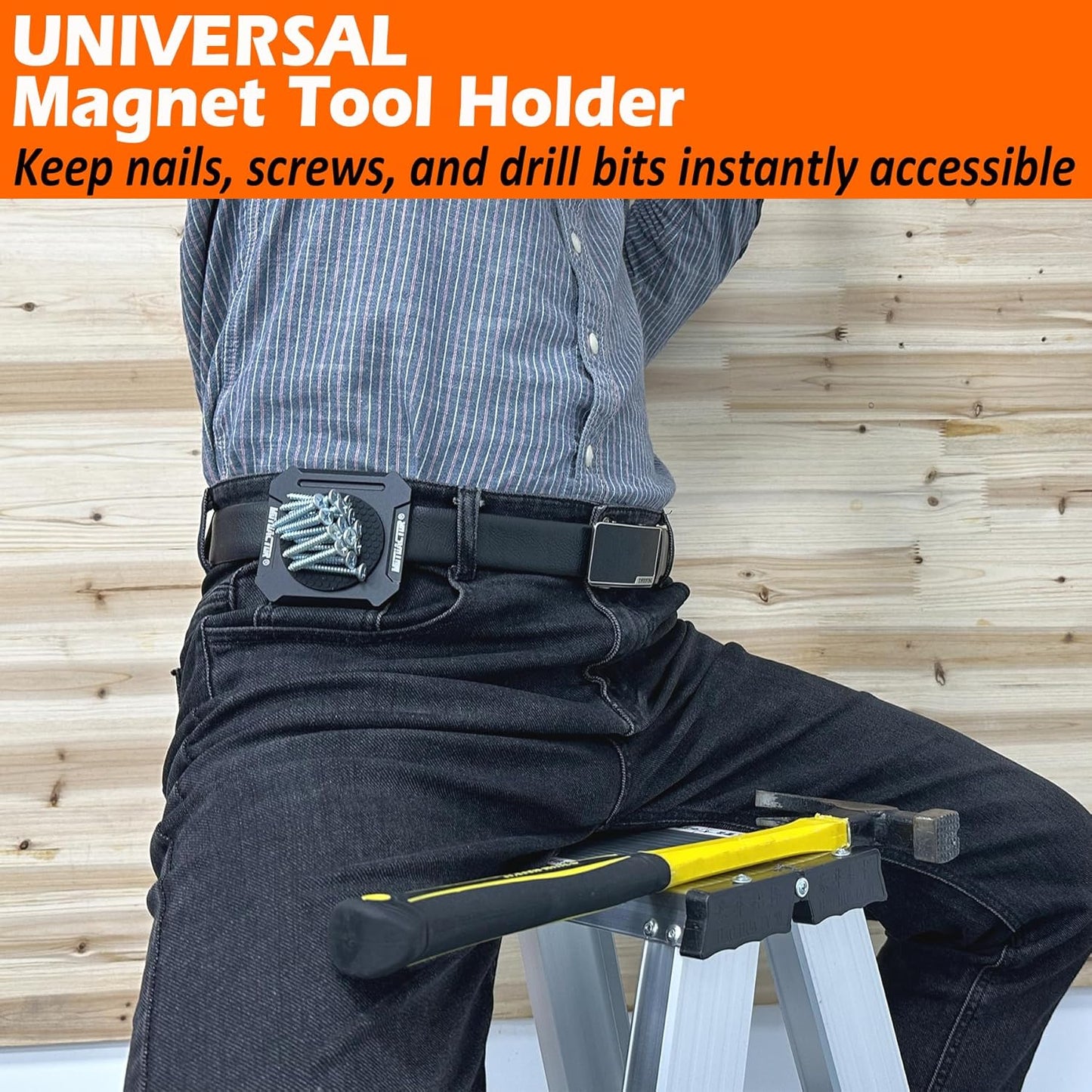 MUTUACTOR Heavy Duty Magnetic Tool Belt Clip,Φ2.2”Anti-Slip Strong Magnet Tool Belt Clip with Heavy Plate,Quick Access Magnetic Tool Holder Hammer Holster for Screws,Nails Hammers, Pliers,1PCS