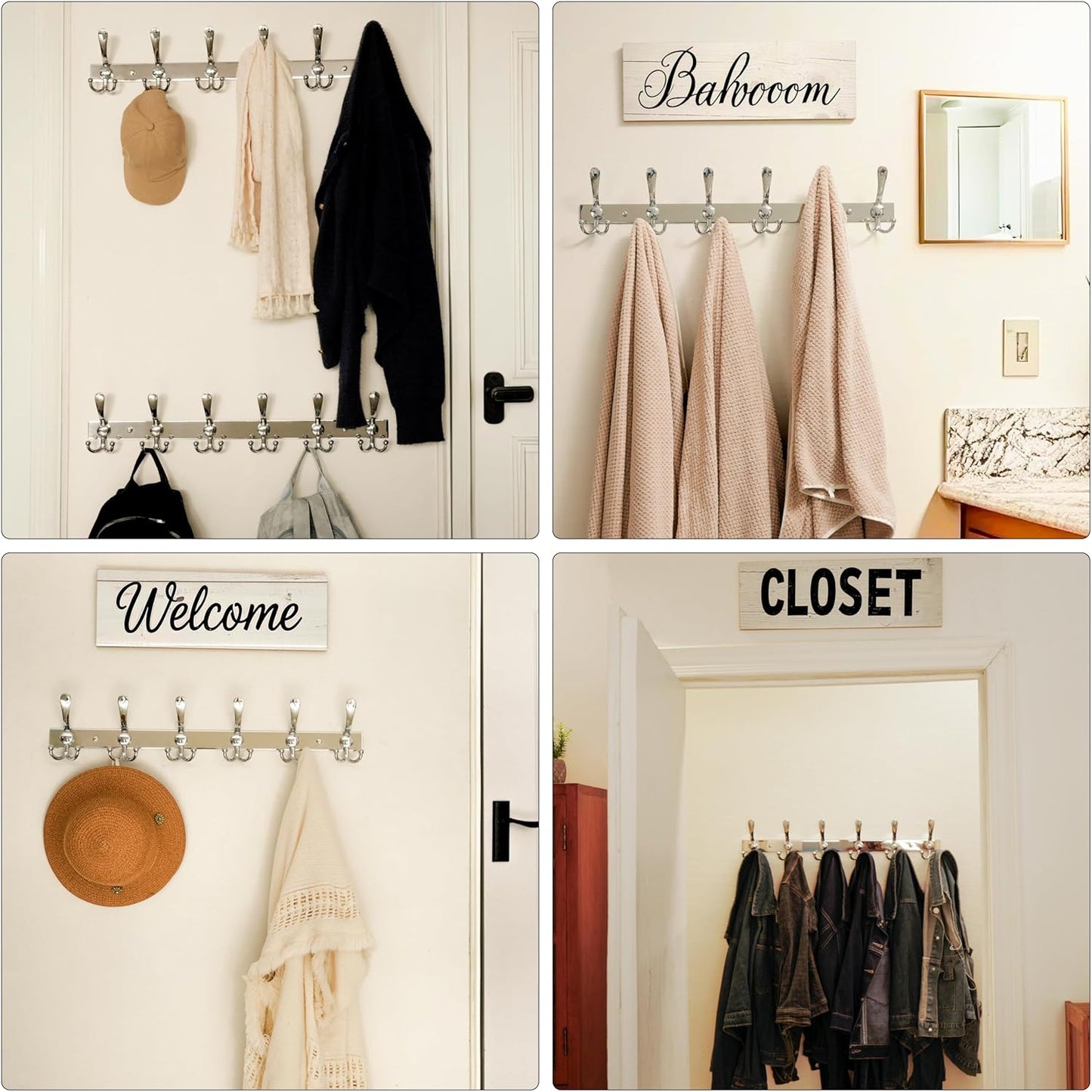 Dseap Coat Rack Wall Mount 2.0 Pro: 24” Long, 3X Tougher, Heavy Duty Stainless Steel Wall Coat Hanger with 6 Tri Hooks for Clothes Jackets Hats Entryway Closet, Chromed