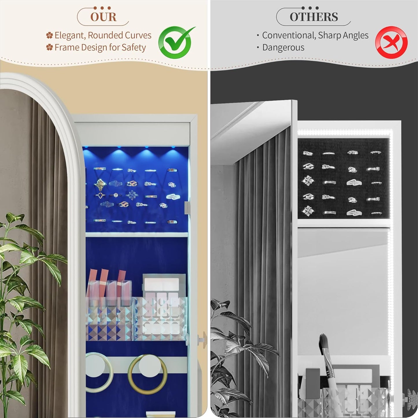 63" Full Length Mirror Jewelry Cabinet with Storage – Rotating, Lockable Jewelry Armoire with Velvet Lining, Standing Organizer for Women – Ideal Gift for Jewelry Storage & Display, White