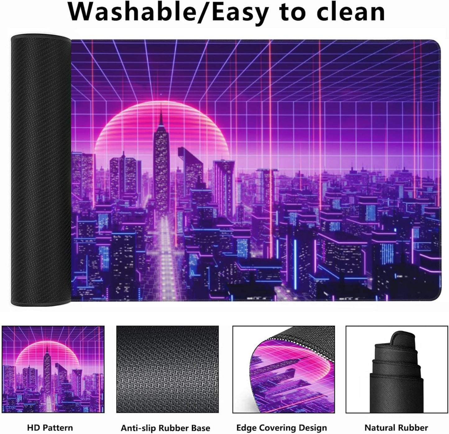 Desk Mat,Cyberpunk Gaming Mouse Pad,XXL Extended Mouse Pad Mat for Office,Computer,Keyboard with Non-Slip Base Stitched Eges Mousepad 35.4x15.75 inch