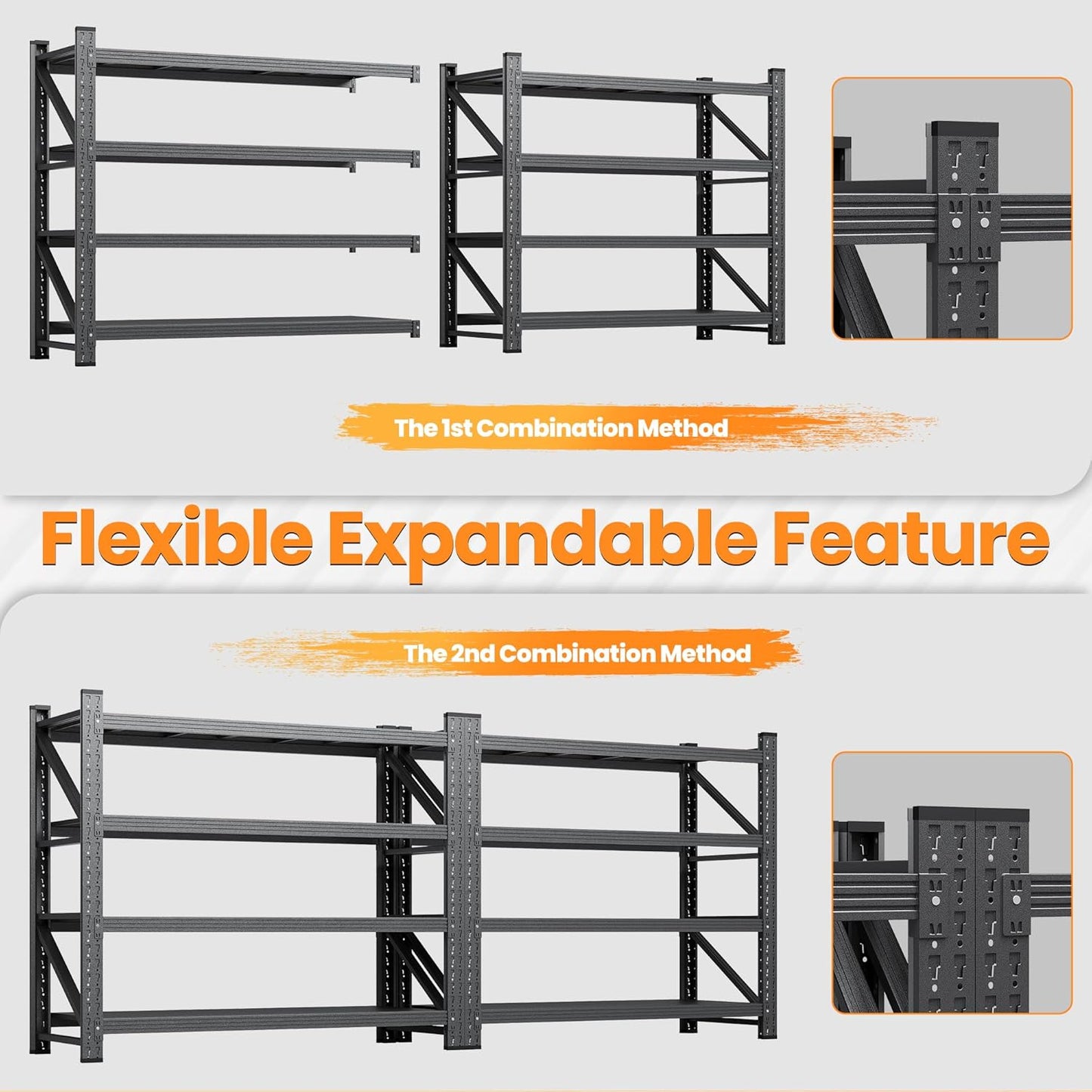 68”W Garage Shelving Units, 8000LBS Storage Shelves Heavy Duty, 24" Deep Metal Shelving Rack, 4 Tier Tall Steel Industrial Shelving , Adjustable Standing Shelf for Warehouse / Shop 68"W x 24"D x 64"H