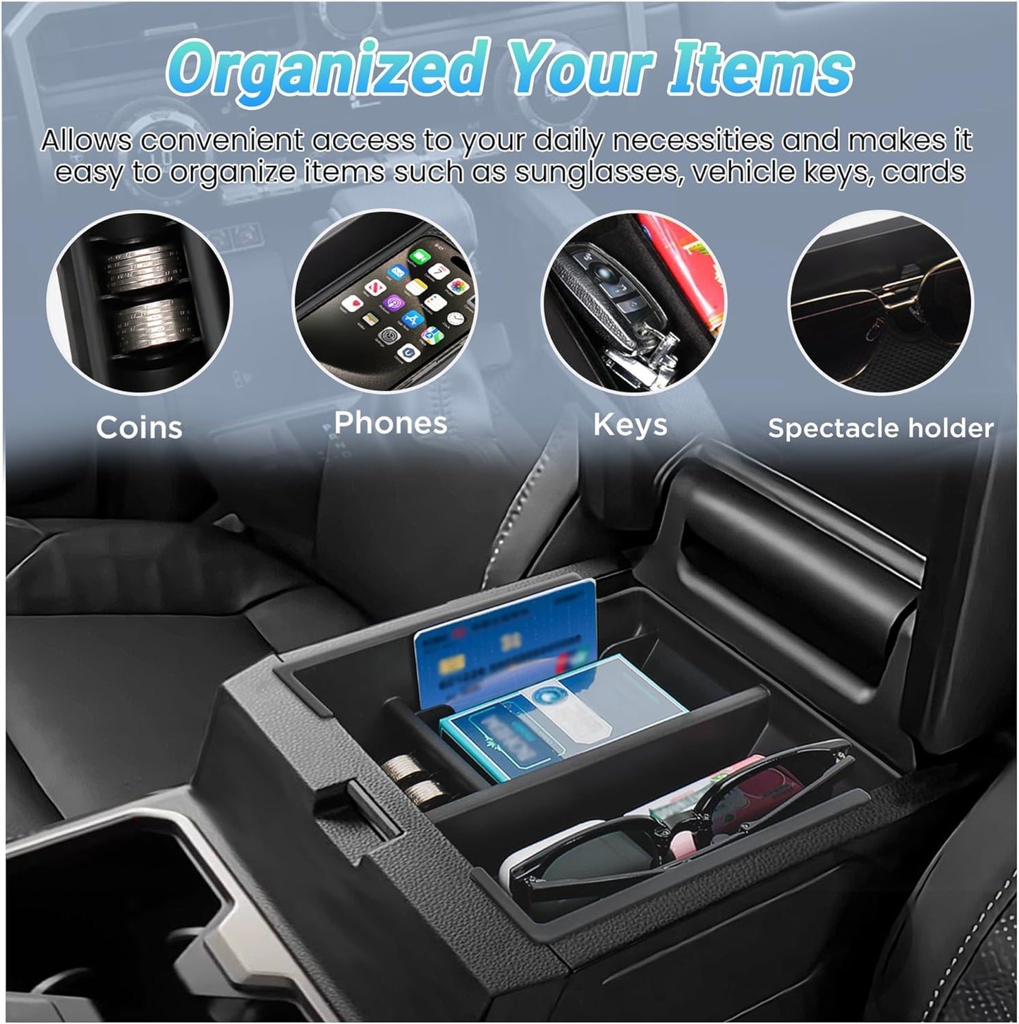 Center Console Organizer Compatible with 2025-2026 Toyota 4Runner (6th Gen) Interior Accessories, Armrest Storage Box Glove Organizer Tray Insert with Coin and Sunglasses Holder