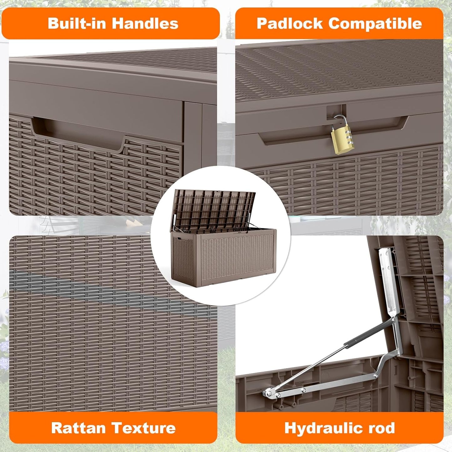 120 Gallon Resin Deck Box, Lockable Patio Outdoor Storage Box for Furniture, Garden Tools and Tools Storage, Waterproof Outside Storage Boxes - Grey