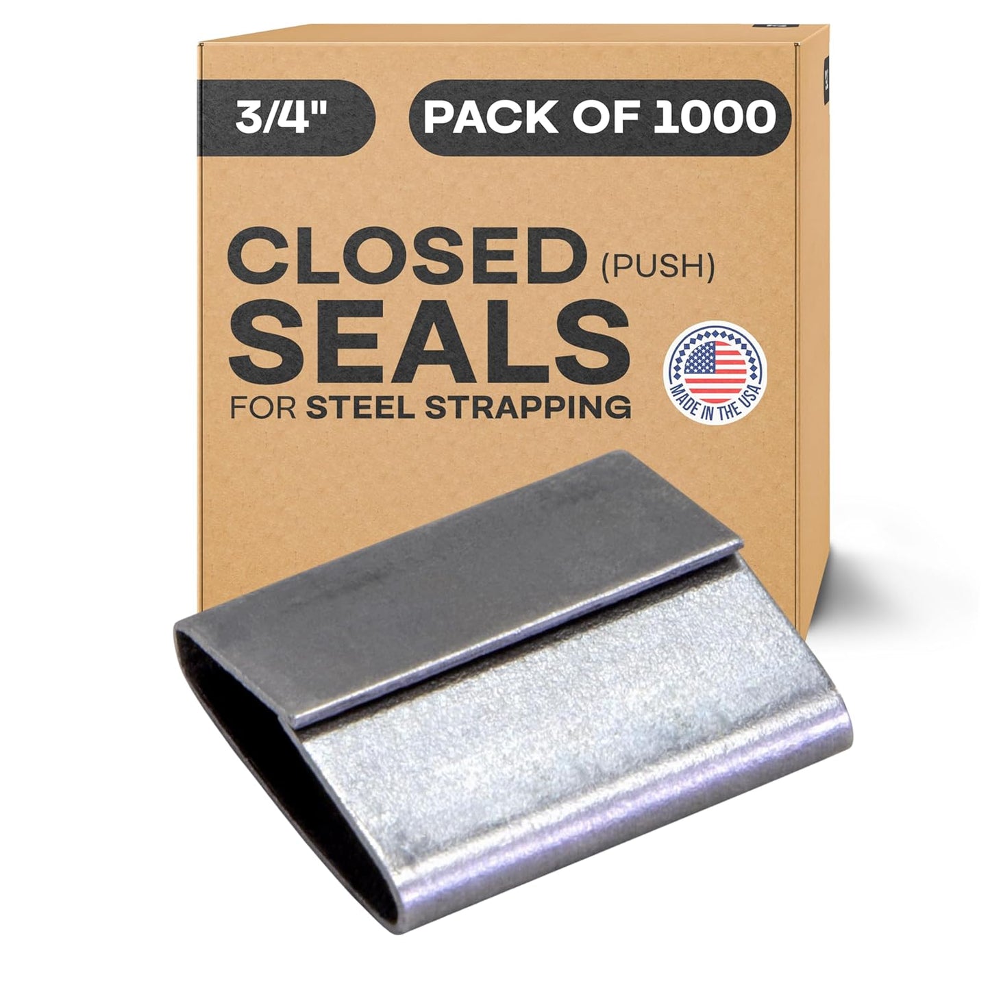 IDL Packaging Closed (Push Type) Seals for 3/4" Strap Width Steel Strapping (Pack of 1000) - Superior Holding Power - Sturdy Metal Clips for Reliable Securing of Packaging Banding