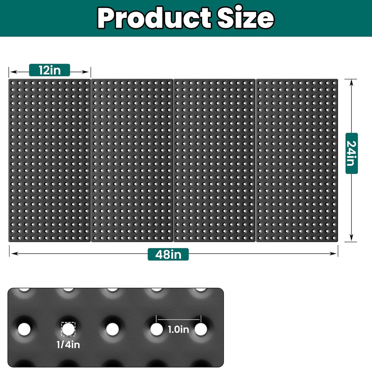 EVERHANGER Metal Pegboard Panels 24" x 12", Heavy Duty Steel Peg Boards for Garage, Pegboard Wall Organizer for Tool Storage and Organization, Black, 4 Pack