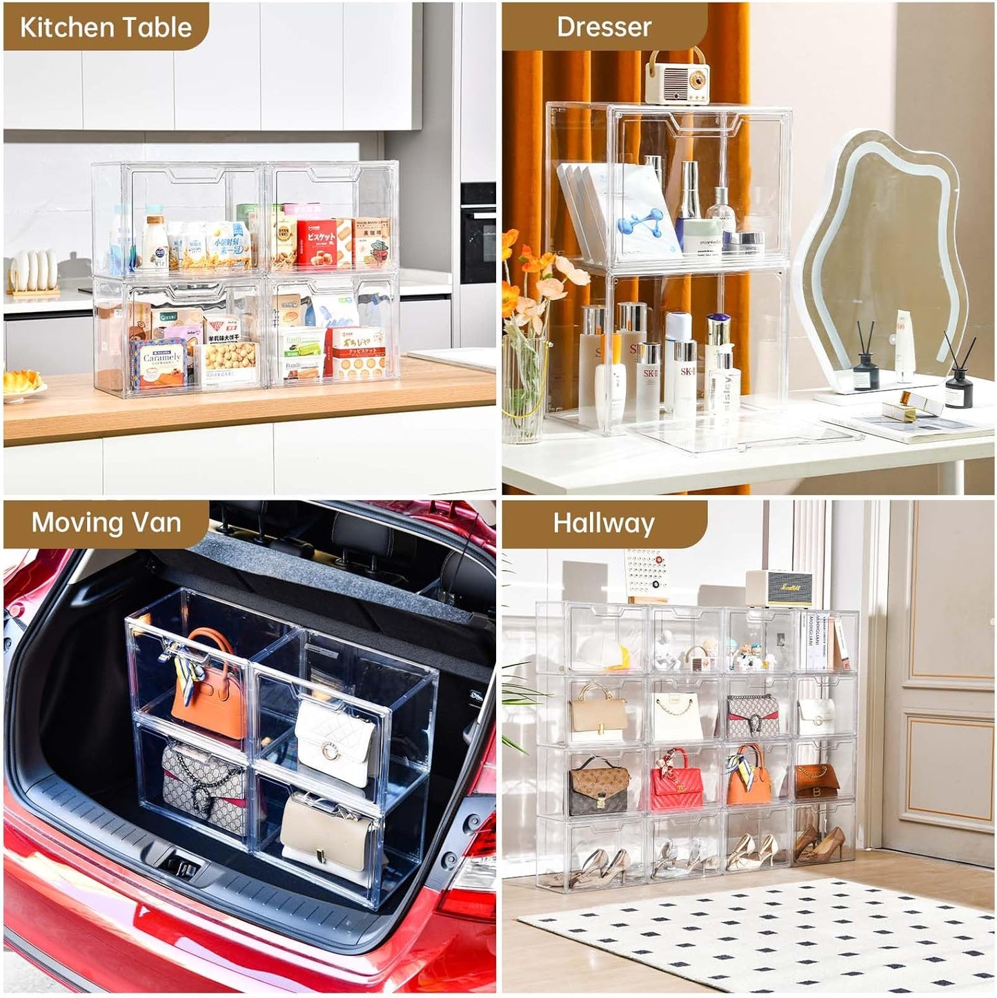 Stackable Storage Bins, Clear Acrylic Display Case, 9-Pack Acrylic Boxes with Lids, Clear Storage Containers Storage for Handbags, Collectibles & Figures