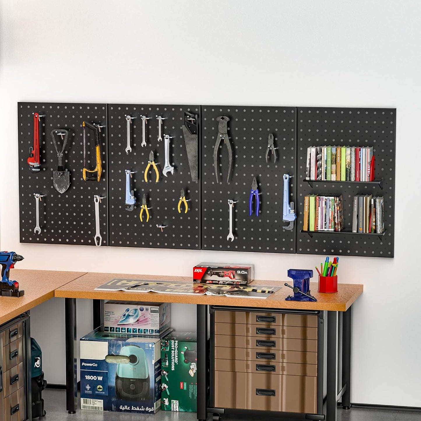Pegboard Smith Metal Pegboard Panels, 16" x 12" Heavy-Duty Steel Peg Boards for Garage Tool Storage, Wall-Mounted Pegboard Organizer System (Pack of 4, Black)
