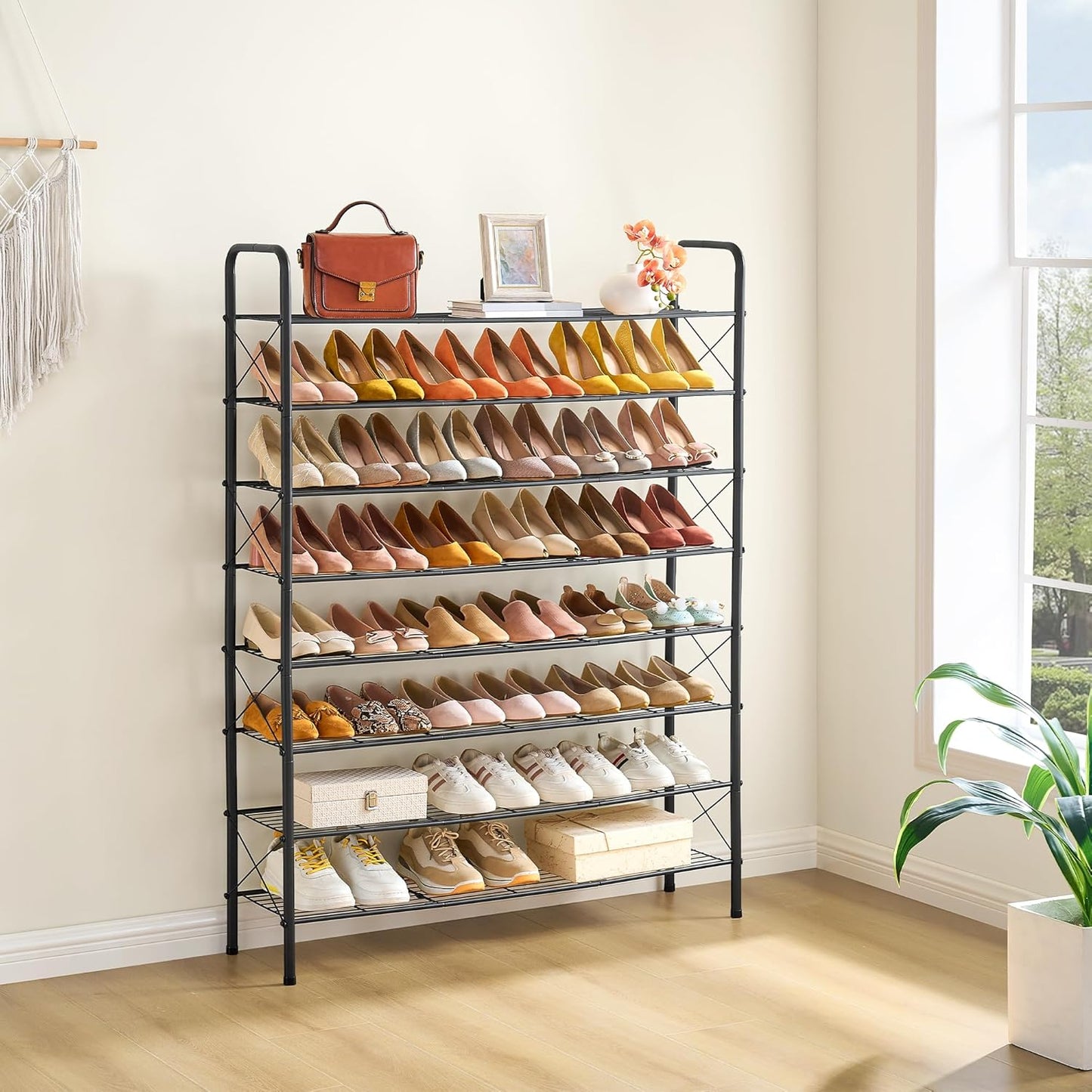 Hoctieon 8 Tier Shoe Rack for Closet, Durable Mesh Style Shoe Rack, Entryway Shoe Shelf, Shoe Storage Organizer for Hallway, Bedroom, Living Room, Wardrobe, Black