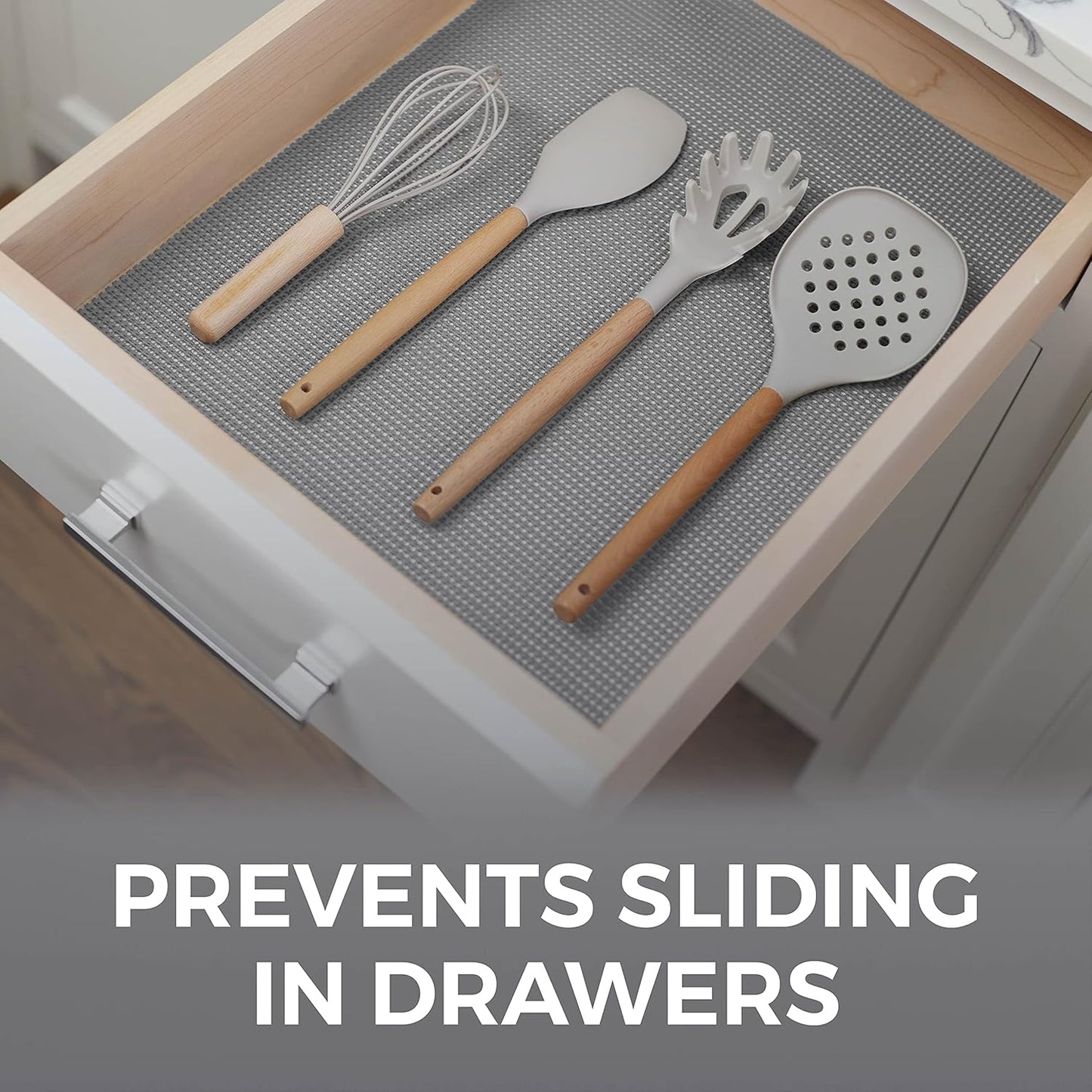 HOME GENIE Shelf Drawer and Cabinet Liner, Durable with Strong Grip, 20 in x 20 FT, Non Adhesive Liners Protect Kitchen Cabinets and Cupboard, Pantry, Bathroom Drawers and Shelves, Desks, Soft Gray