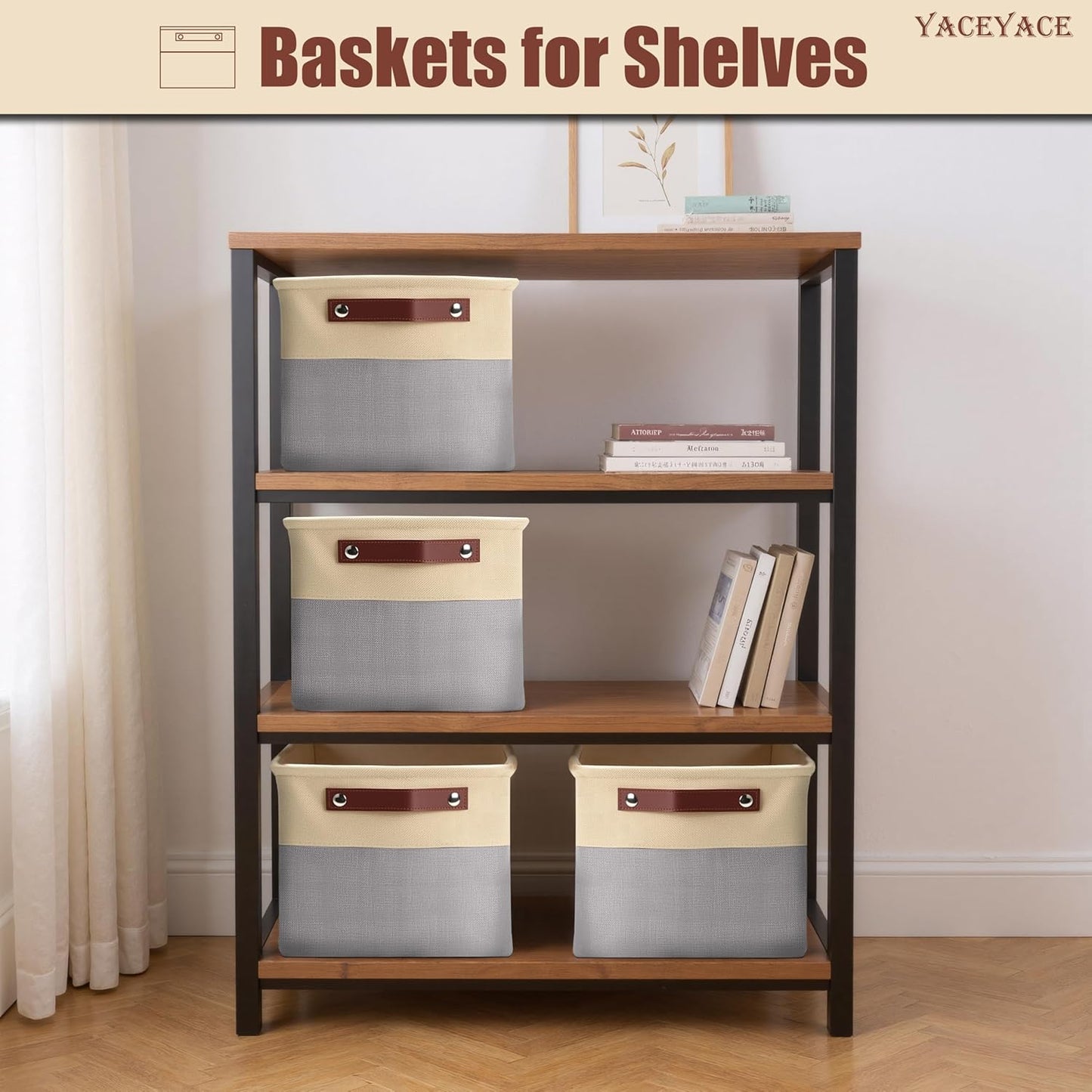 Storage Bins for Shelves, 4 Pack 15"x11"x9.5" Storage Basket with Handles for Cloth, Toy, Home, Office Decorative,Organizing, Foldable Basket