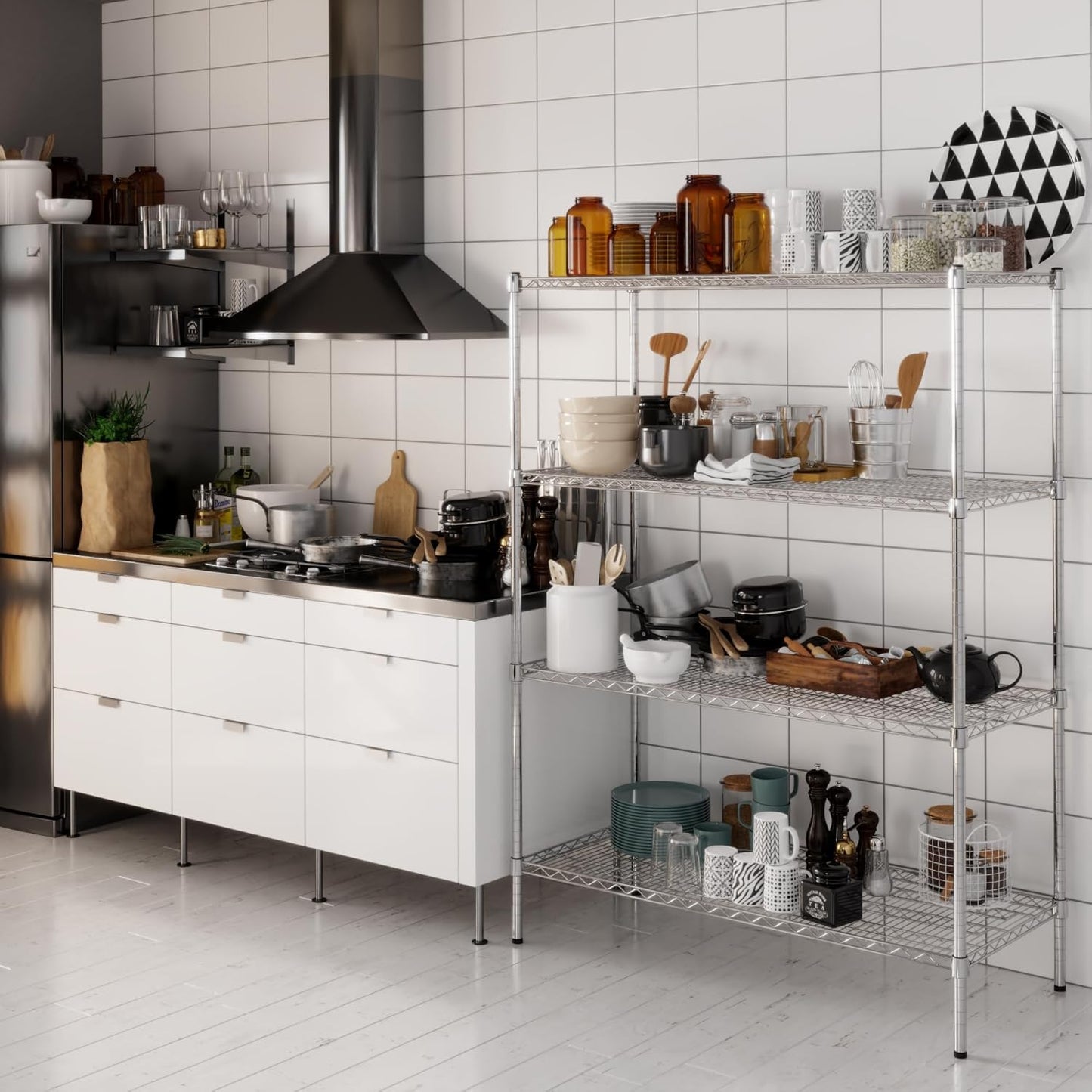 21" Deep x 48" Wide x 64" Height Wire Shelving Kit | 4-Tier | NSF Commercial Storage Rack Unit