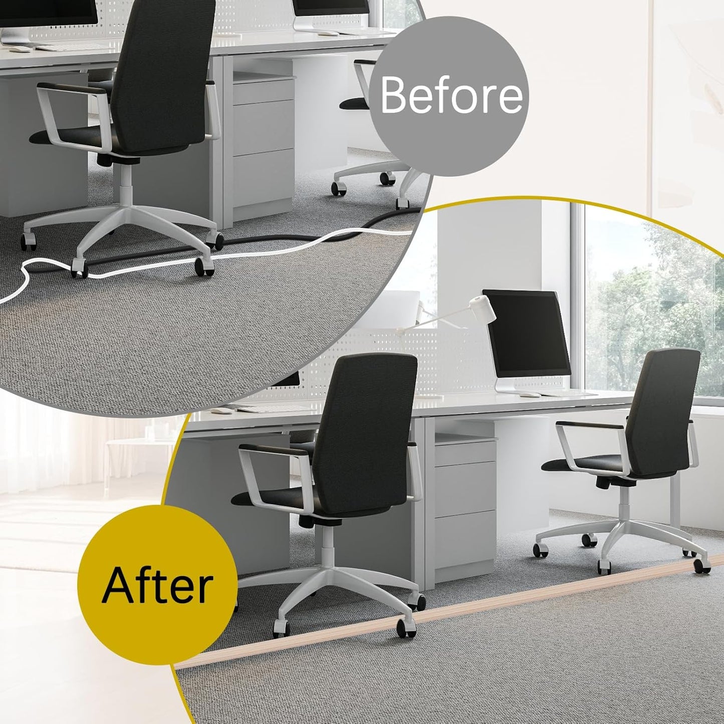 Floor Cord Cover 3.3FT Cord Covers for Wires on Floor Protect Wires & Prevent Trip Hazards, Easy to Cut for Home, Office, School, Concerts, Cavity W0.6in x H0.32in
