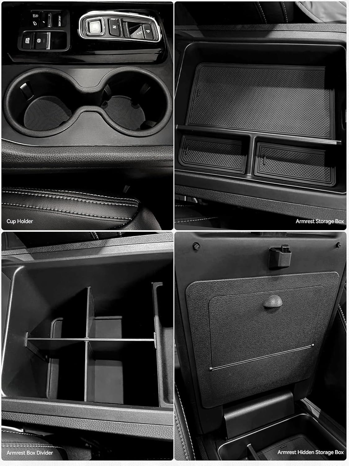 4PCS Center Console Organizer Tray for 2026-2023 Honda Pilot Ridgeline Passport Accessories, Armrest Storage Box and Divider, Hidden Storage Box and Cup Holder for Honda Pilot Ridgeline Passport