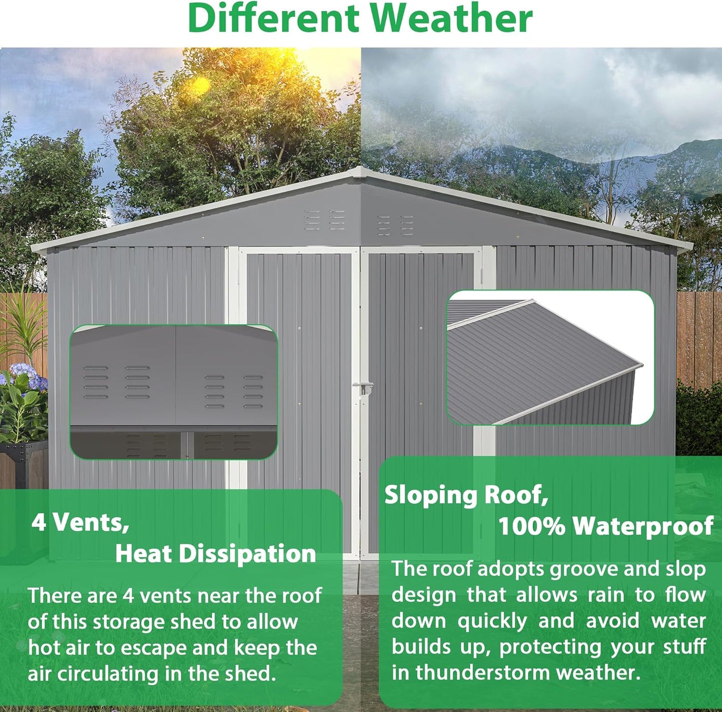 Metal Storage Shed 11x13 FT Outdoor, Metal Steel Utility Tool Shed Storage House with Double Lockable Doors & Air Vent for Backyard Garden Patio Lawn Gray