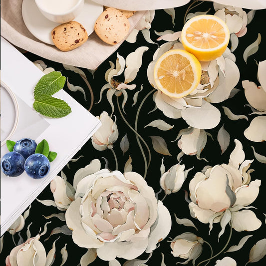 HAOKHOME Shelf Liner and Cabinet Liner Floral Peony, Self-Adhesive Drawer Liners, Peel and Stick Contact Paper for Kitchen Cupboard, Non Slip Bathroom Drawers, Black Cream 17.7in x 6.5ft