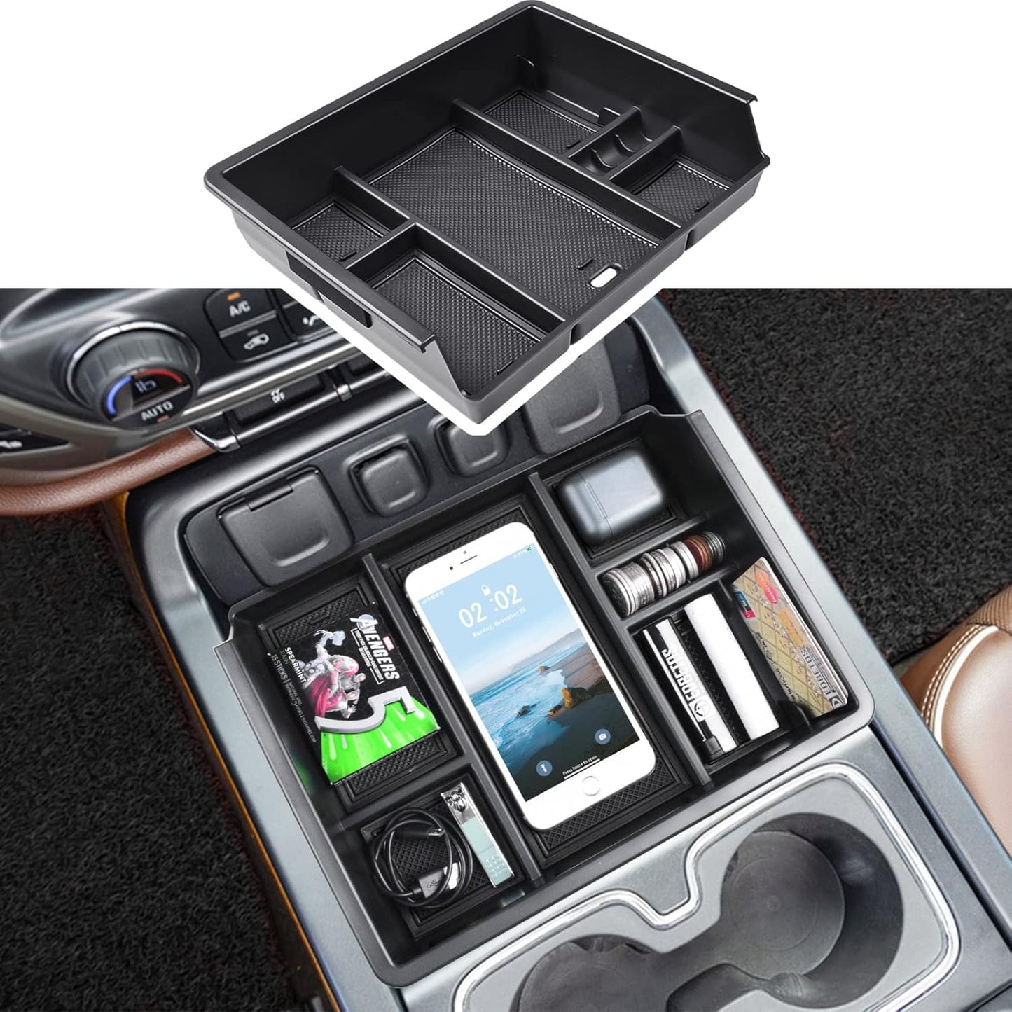 EDBETOS Center Console Organizer Tray Compatible with 2014-2018 Chevy Silverado/GMC Sierra 1500 Accessories 2015-2019 Silverado/Sierra 2500HD/3500HD Compartment Storage,Full Console w/Bucket Seat ONLY