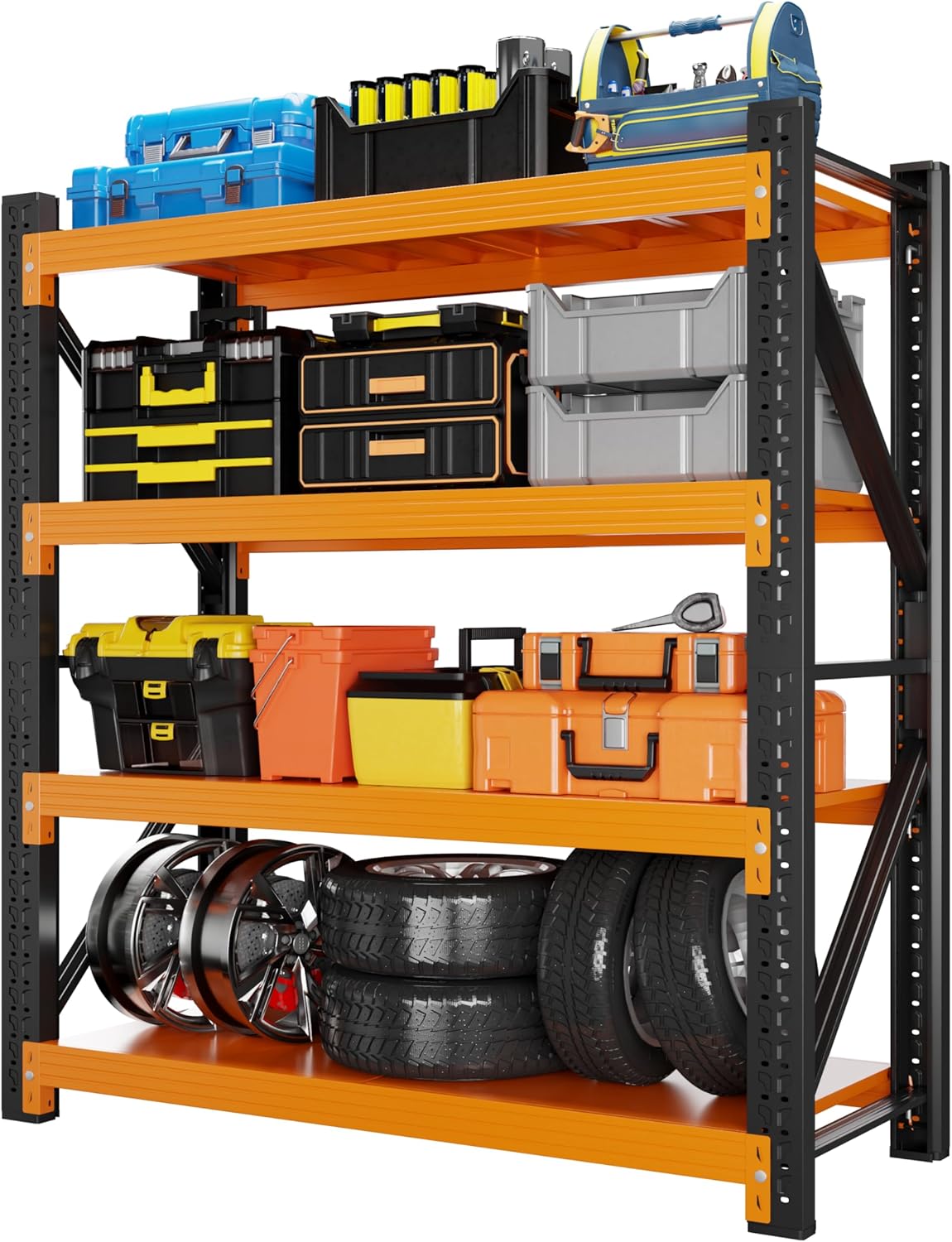 4000LBS Garage Shelving 48" W Garage Shelving Heavy Duty 4-Tier Metal Storage Shelves Adjustable Shelf Unit Storage Rack for Basement Supermarket Warehouse 48" W x 20" D x 78" H Black-Orange