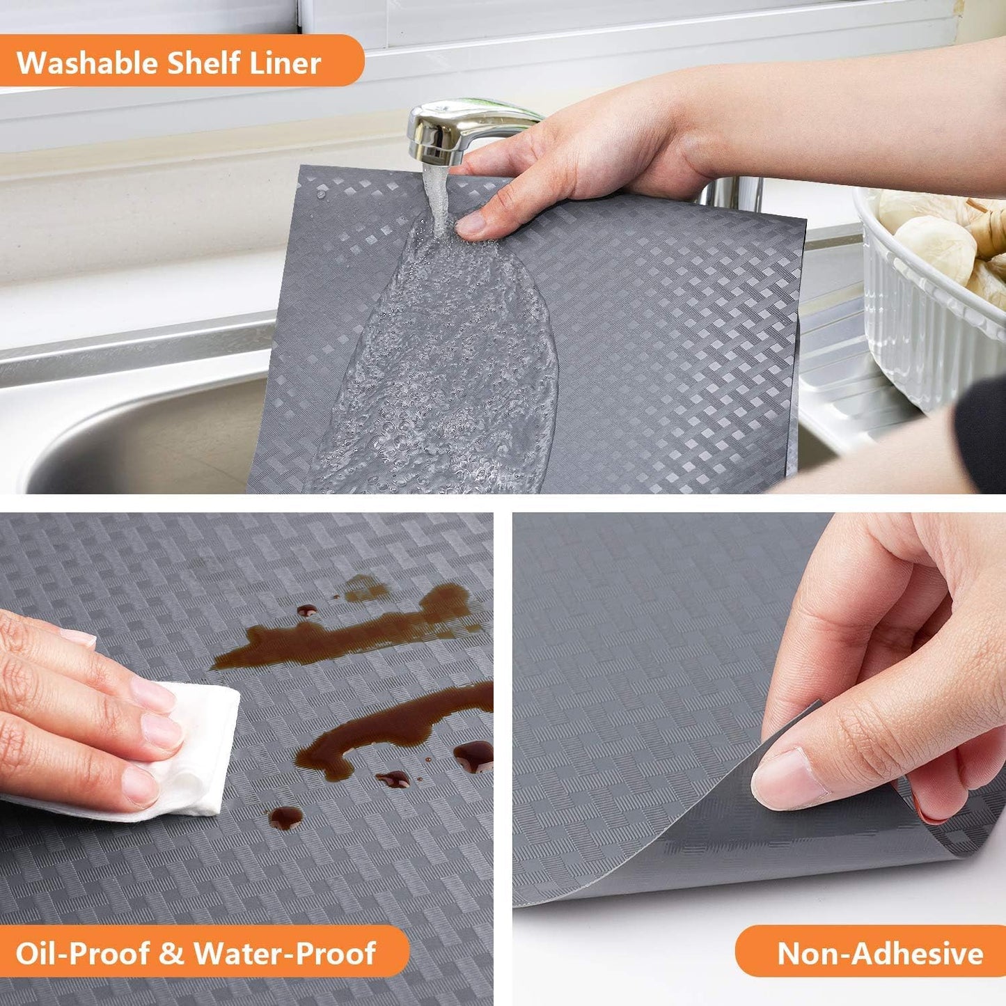 Shelf Liners for Kitchen Cabinets Refrigerator Liners Waterproof Kitchen Cupboard Liner Durable Plastic Drawer Mats EVA Material Non Adhesive Fridge Liner for Shelves - Gray 17.5 x 78.7 Inches