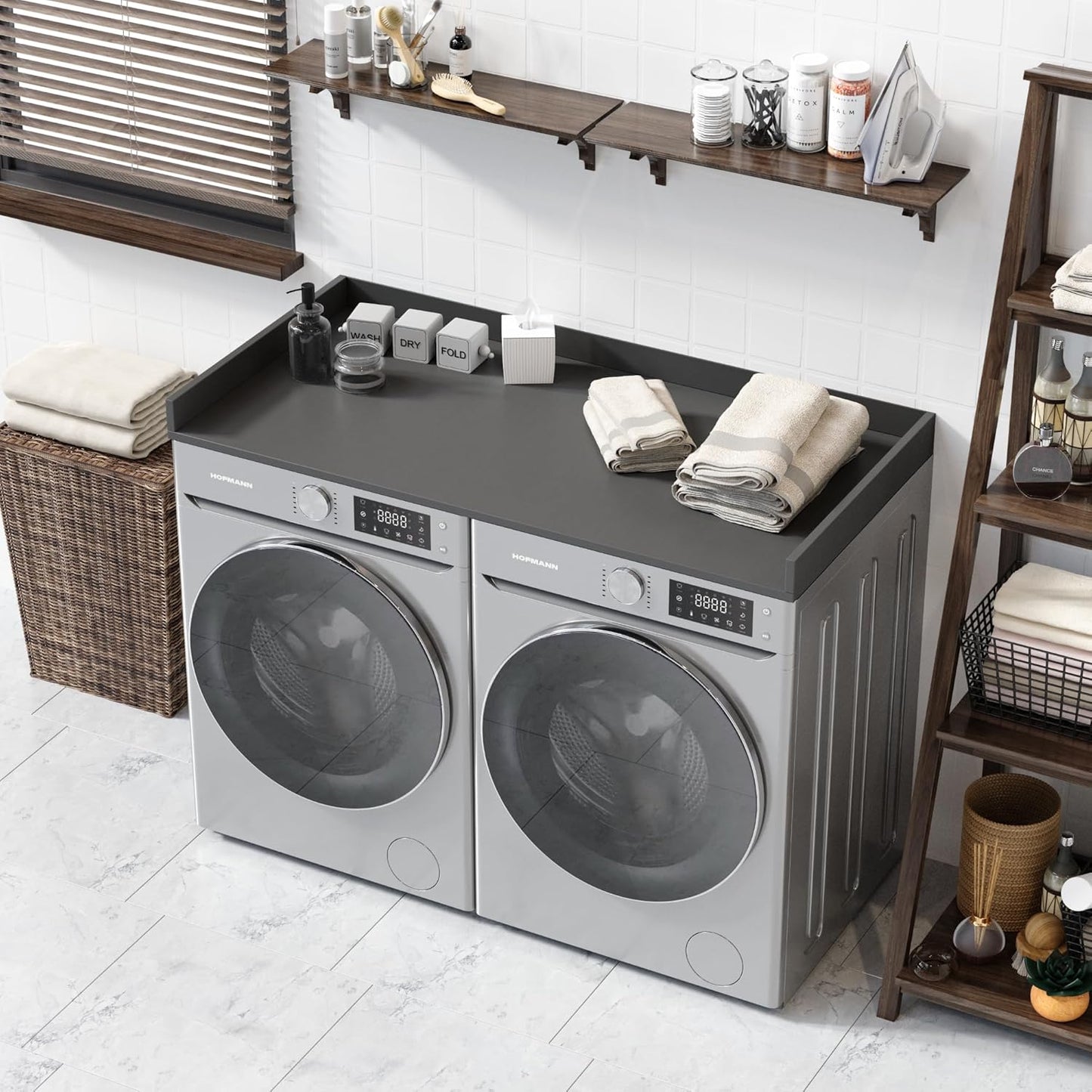 OfficeSimpli Large Washer Dryer Countertop 30 x 58 - Made in USA - Heavy-Duty Laundry Countertop Over Washer and Dryer, Laundry Room Countertop Organization Solution with Non-Slip Pads, Slate Grey