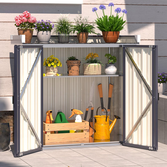 AECOJOY Outdoor Storage Cabinet Waterproof, Potting Workbench Table with Adjustable Shelves, Outside Metal Sheds & Outdoor Storage Garden Cabinet for Gardening Tools and Plants, Dark Grey