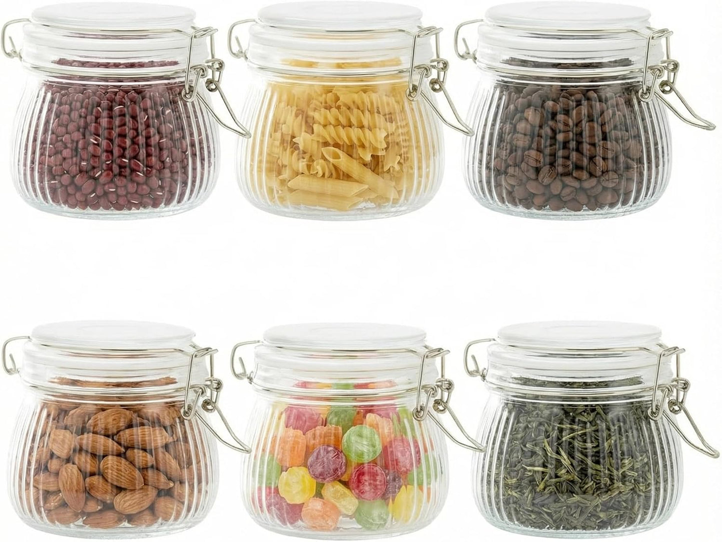 17oz Airtight Glass Jars with Lids, Small Food Storage Container Set of 6, Wire Clip Canisters Mason Jars for Canning Pickling Spice Herb